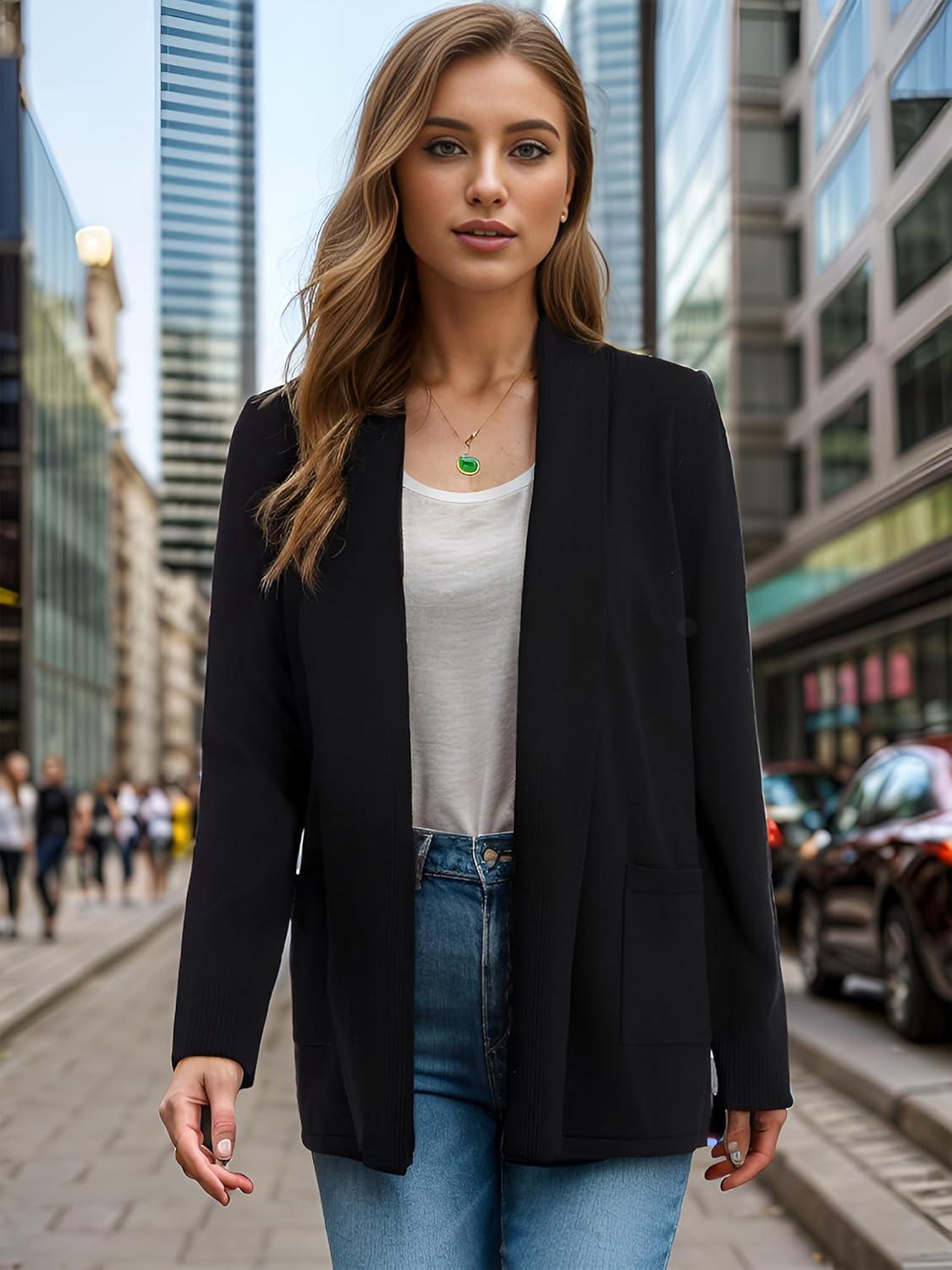 imageMoss Rose Womens Classic Sweaters Cardigan Long Sleeve Knit Coat Outwear with Pocket Available in Plus SizeBlack