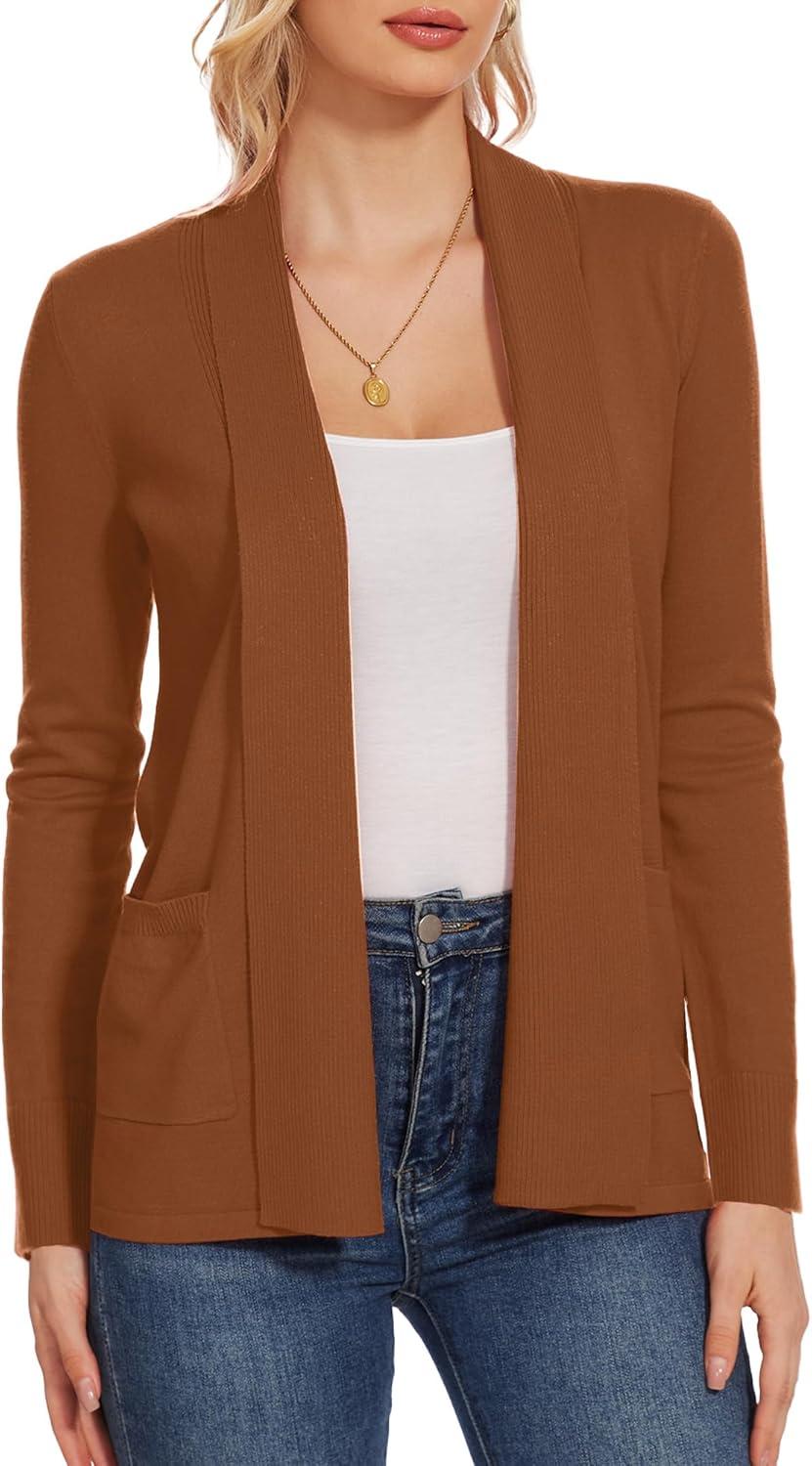 imageMoss Rose Womens Classic Sweaters Cardigan Long Sleeve Knit Coat Outwear with Pocket Available in Plus SizeCoffee