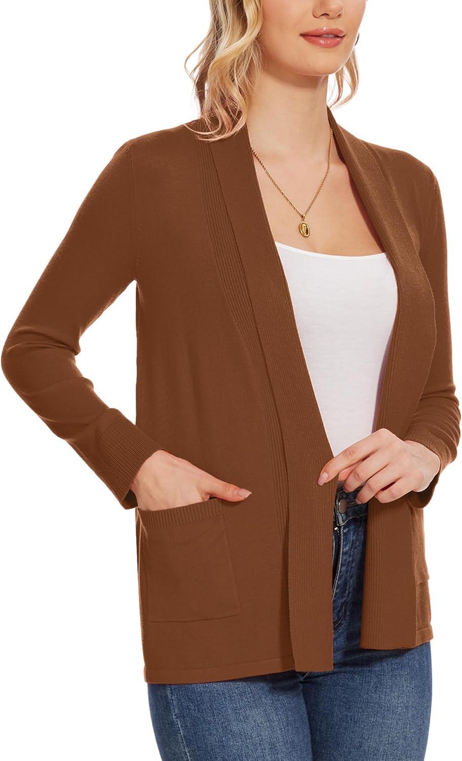 imageMoss Rose Womens Classic Sweaters Cardigan Long Sleeve Knit Coat Outwear with Pocket Available in Plus SizeCoffee