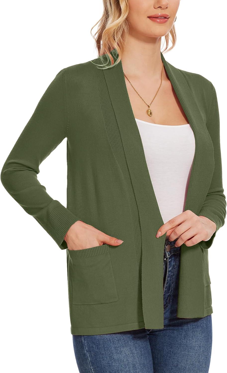 imageMoss Rose Womens Classic Sweaters Cardigan Long Sleeve Knit Coat Outwear with Pocket Available in Plus SizeGreen