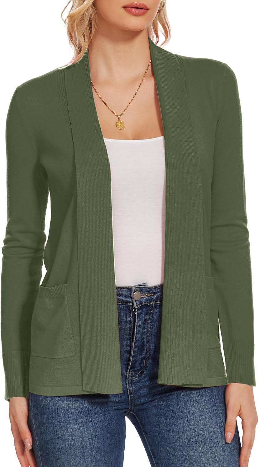 imageMoss Rose Womens Classic Sweaters Cardigan Long Sleeve Knit Coat Outwear with Pocket Available in Plus SizeGreen