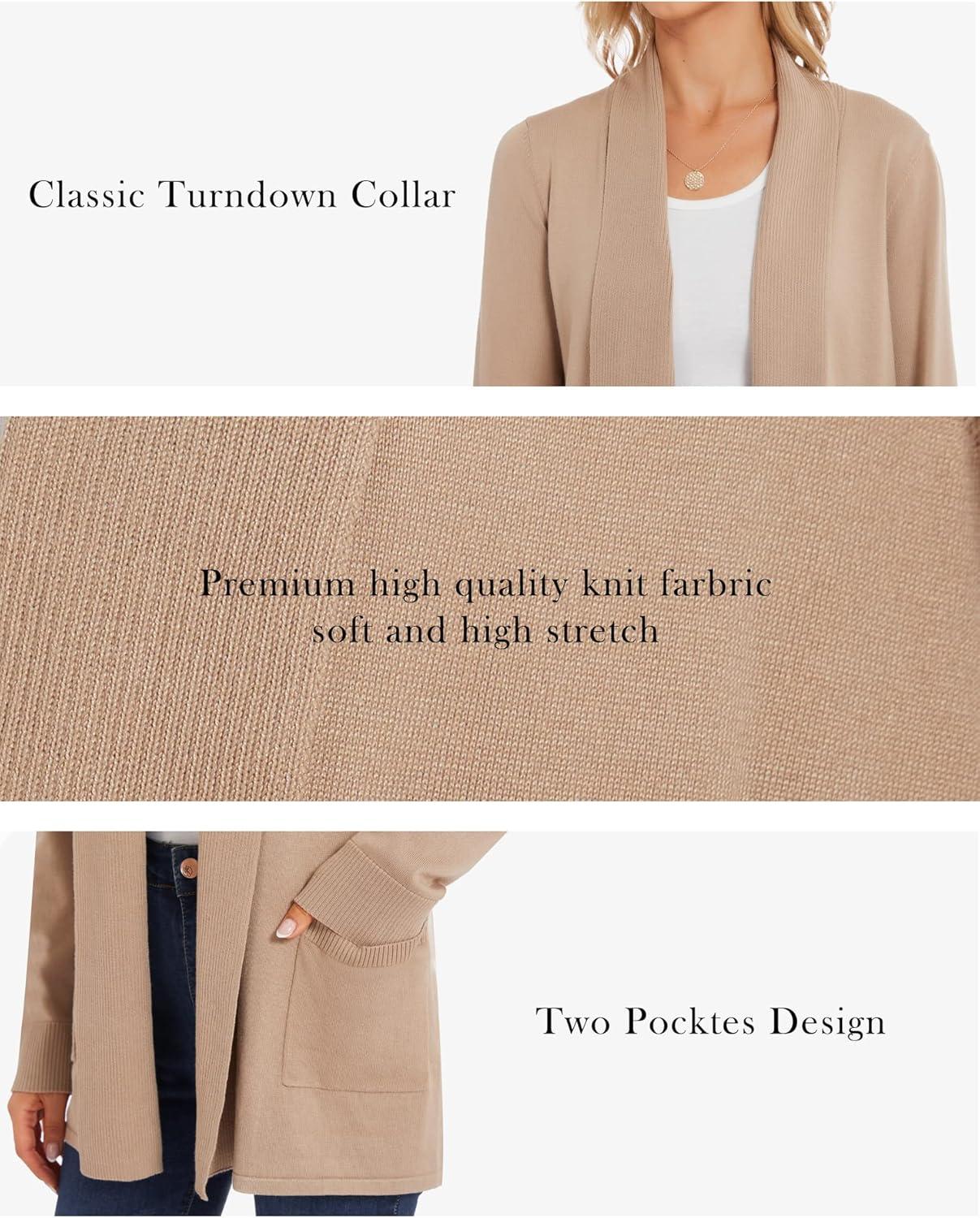 imageMoss Rose Womens Classic Sweaters Cardigan Long Sleeve Knit Coat Outwear with Pocket Available in Plus SizeKhaki