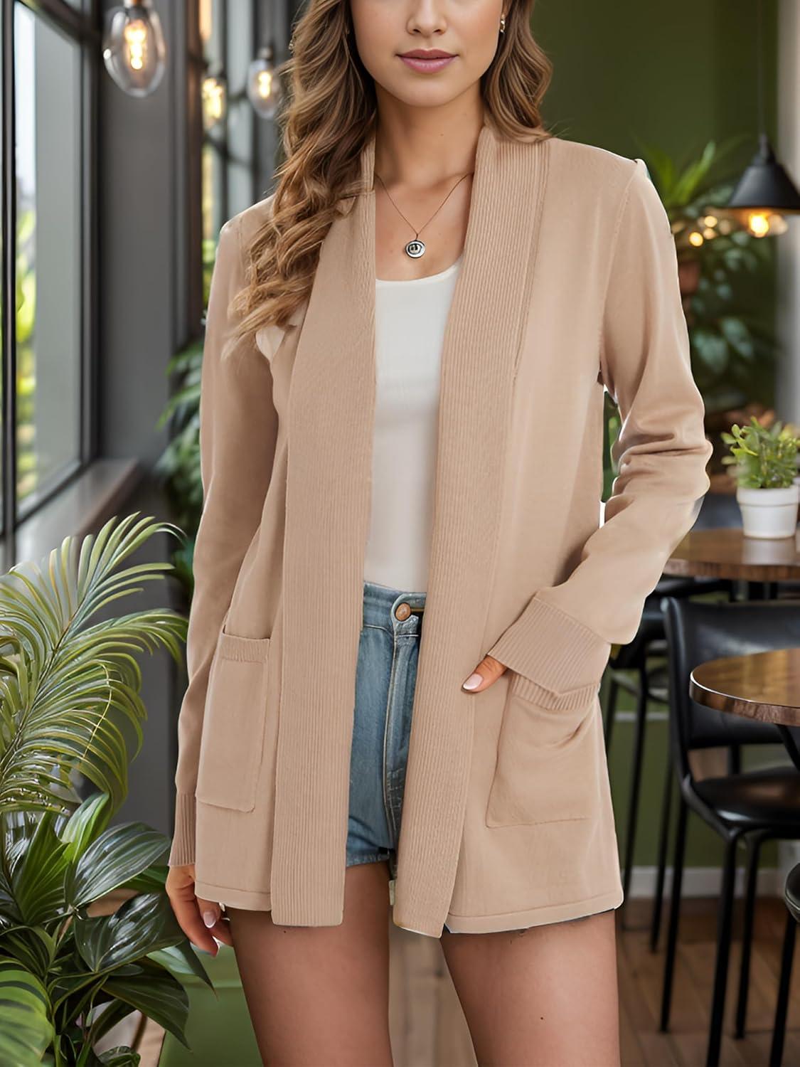 imageMoss Rose Womens Classic Sweaters Cardigan Long Sleeve Knit Coat Outwear with Pocket Available in Plus SizeKhaki