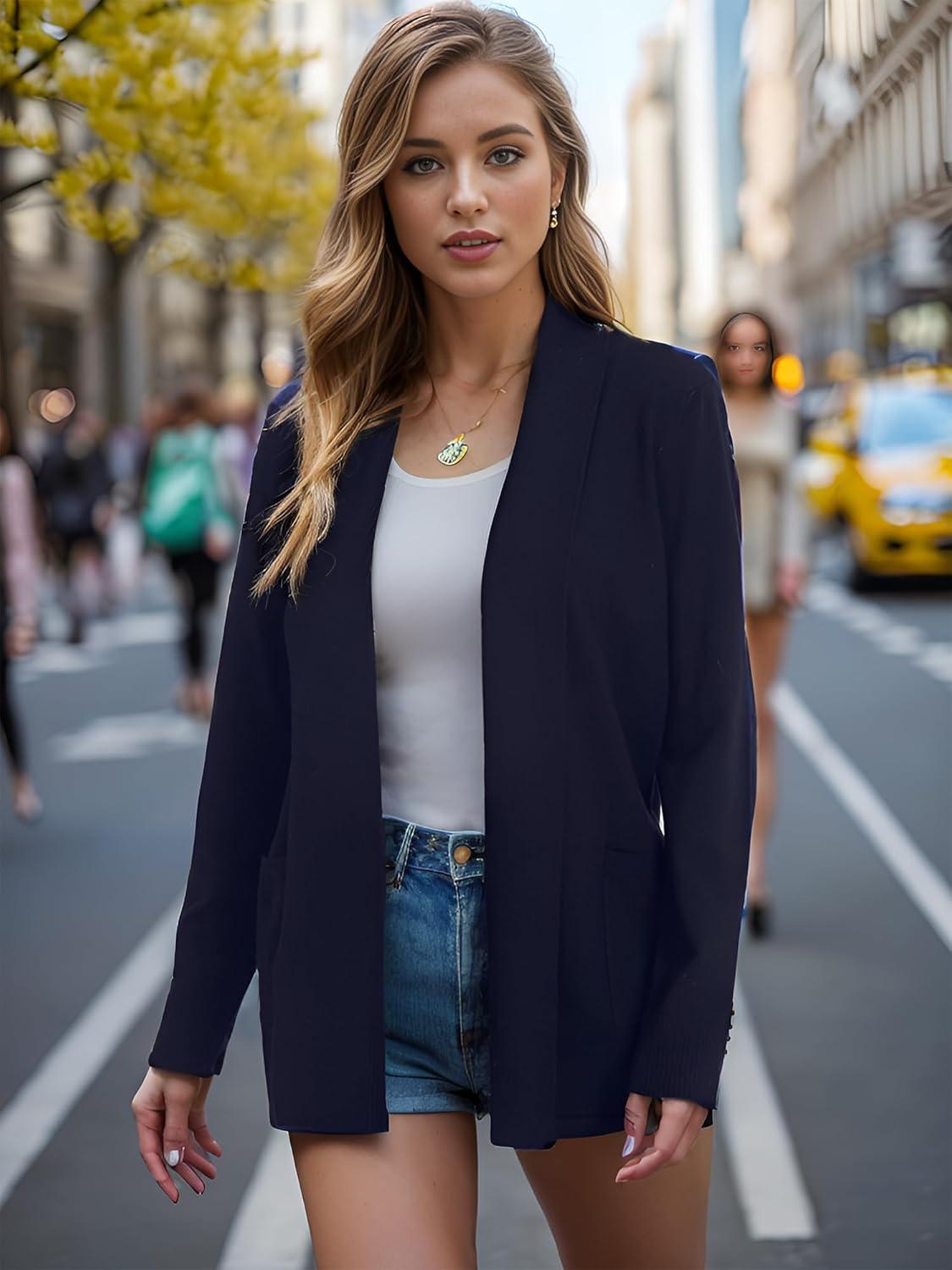 imageMoss Rose Womens Classic Sweaters Cardigan Long Sleeve Knit Coat Outwear with Pocket Available in Plus SizeNavy