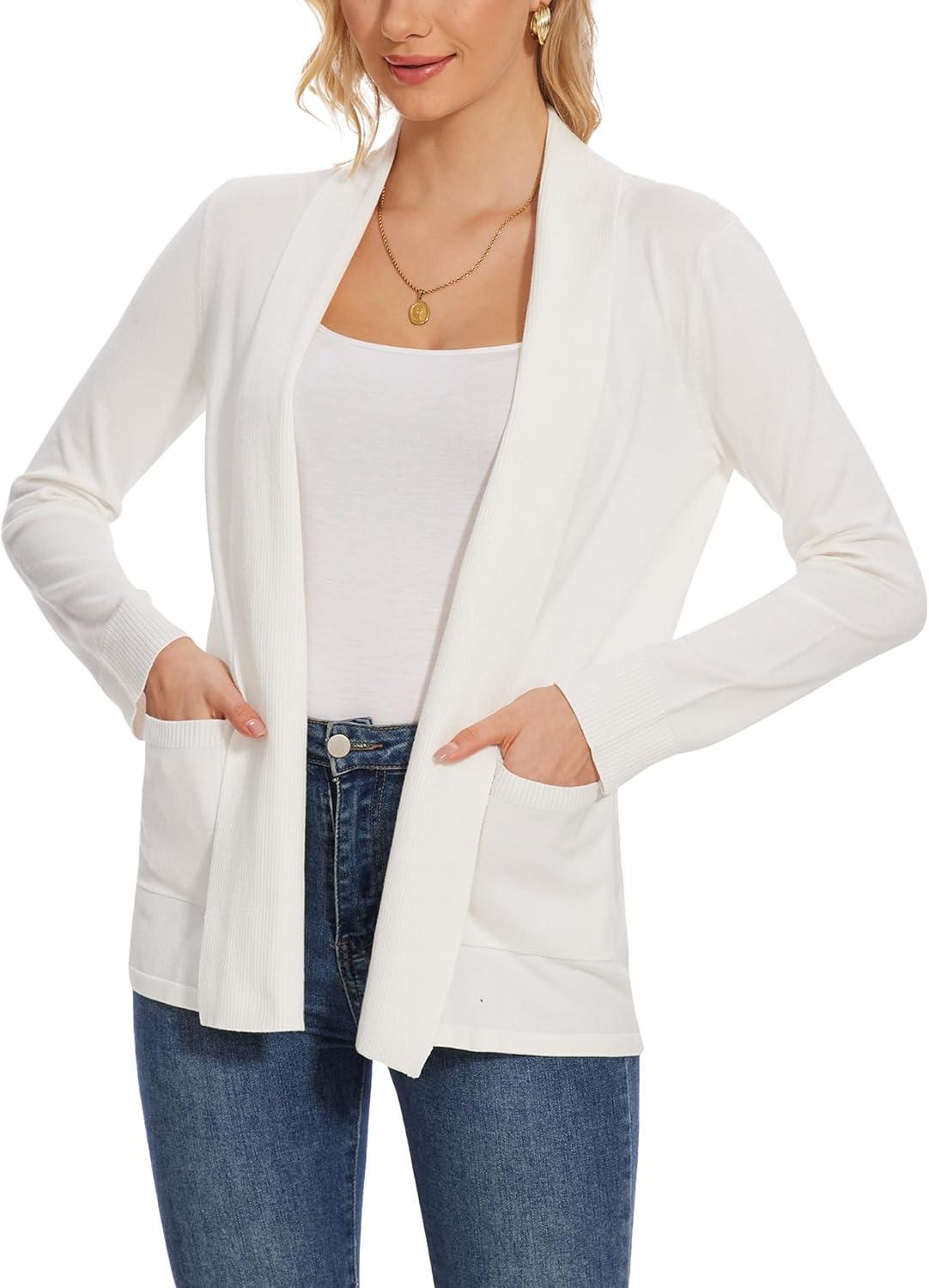 imageMoss Rose Womens Classic Sweaters Cardigan Long Sleeve Knit Coat Outwear with Pocket Available in Plus SizeOffwhite