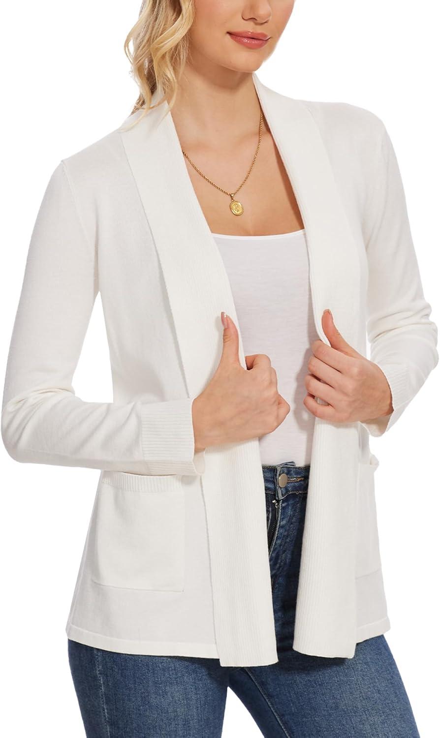 imageMoss Rose Womens Classic Sweaters Cardigan Long Sleeve Knit Coat Outwear with Pocket Available in Plus SizeOffwhite