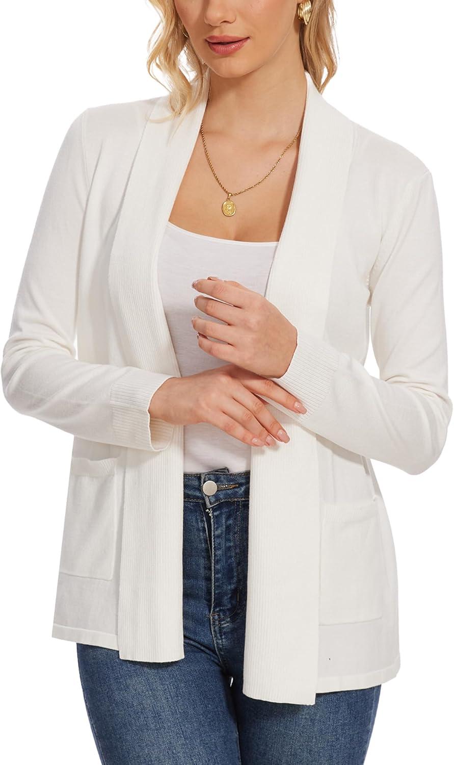 imageMoss Rose Womens Classic Sweaters Cardigan Long Sleeve Knit Coat Outwear with Pocket Available in Plus SizeOffwhite