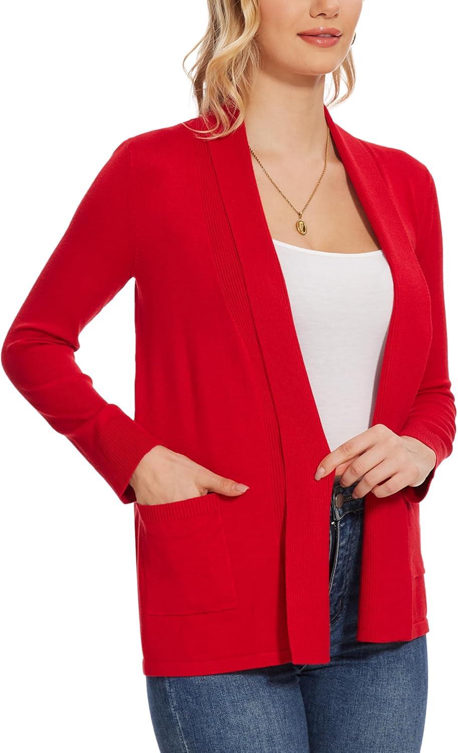 imageMoss Rose Womens Classic Sweaters Cardigan Long Sleeve Knit Coat Outwear with Pocket Available in Plus SizeRed