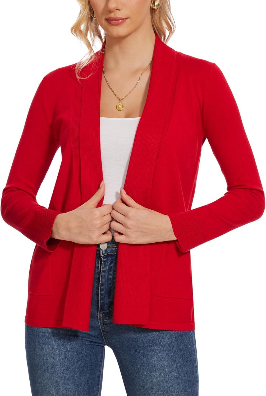 imageMoss Rose Womens Classic Sweaters Cardigan Long Sleeve Knit Coat Outwear with Pocket Available in Plus SizeRed