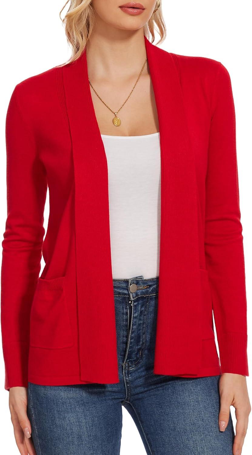 imageMoss Rose Womens Classic Sweaters Cardigan Long Sleeve Knit Coat Outwear with Pocket Available in Plus SizeRed