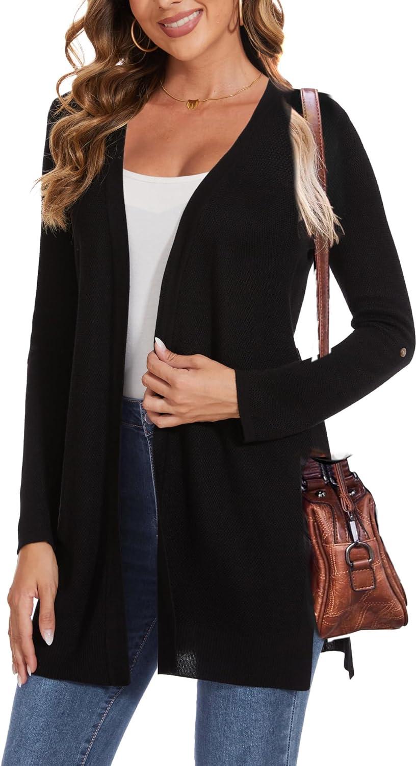 imageMoss Rose Womens Classic Sweaters Cardigan Long Sleeve Knit Coat Outwear with Pocket Available in Plus SizeZ Black