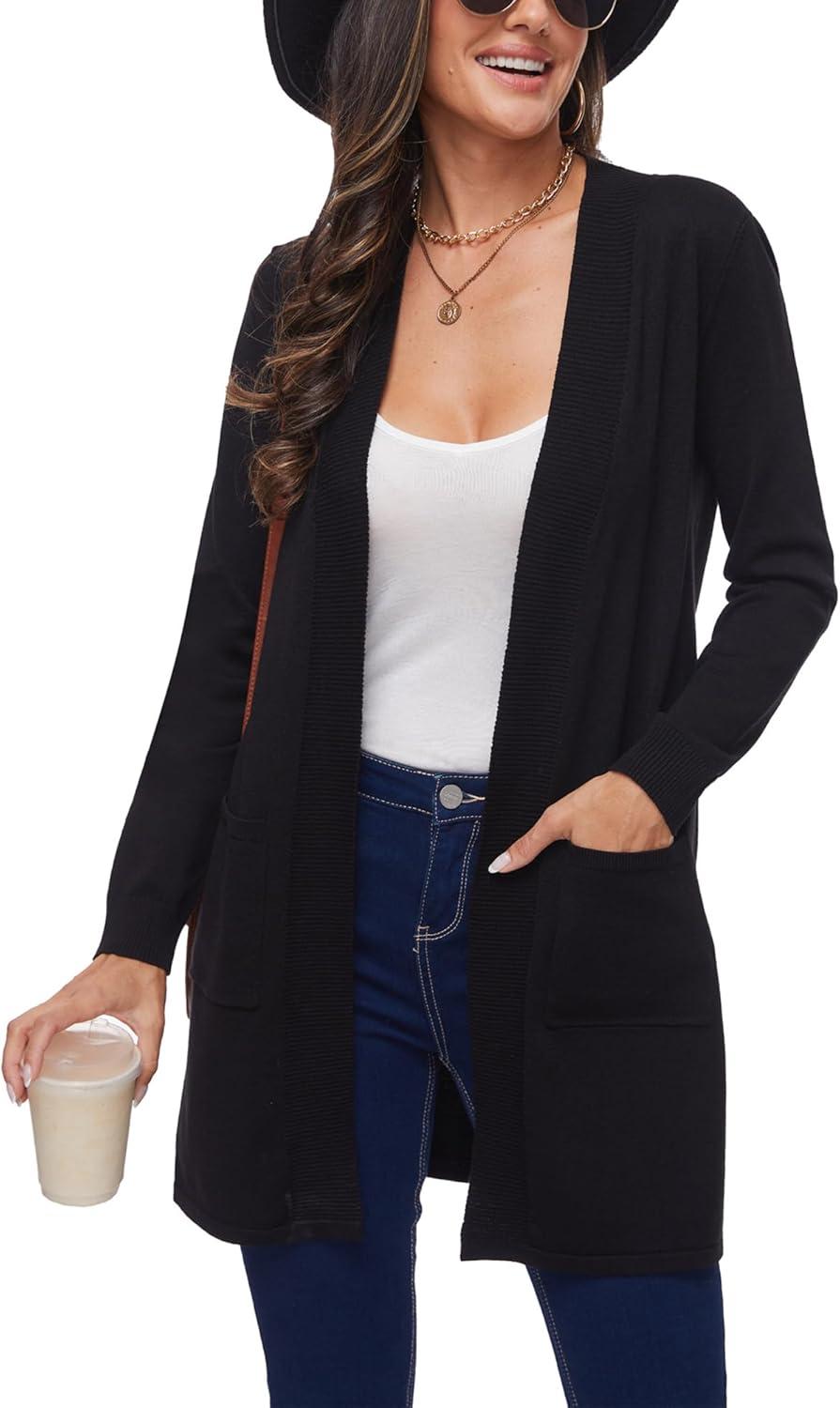 imageMoss Rose Womens Classic Sweaters Cardigan Long Sleeve Knit Coat Outwear with Pocket Available in Plus SizeZ Blacklong Sleeve