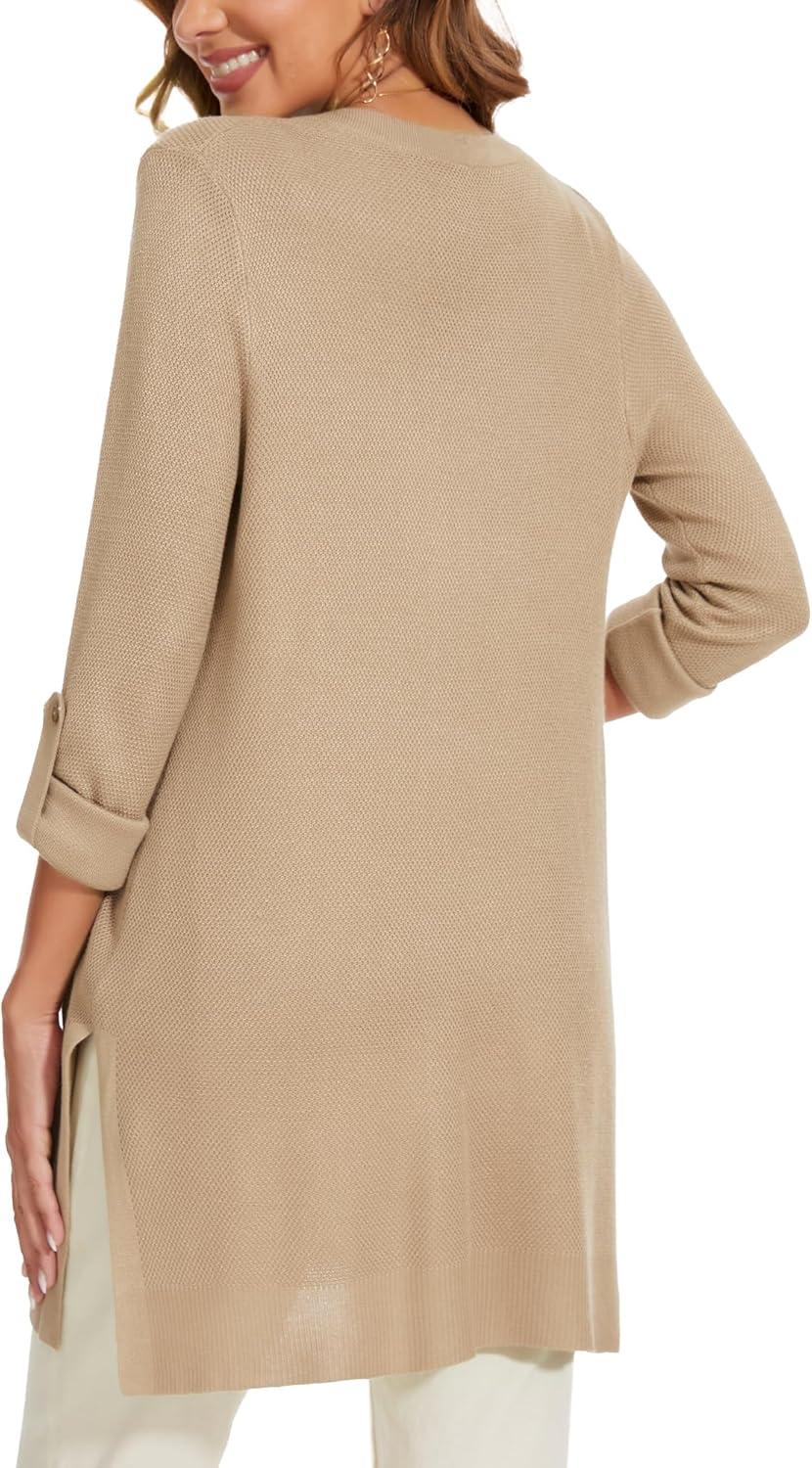 imageMoss Rose Womens Classic Sweaters Cardigan Long Sleeve Knit Coat Outwear with Pocket Available in Plus SizeZ Camel
