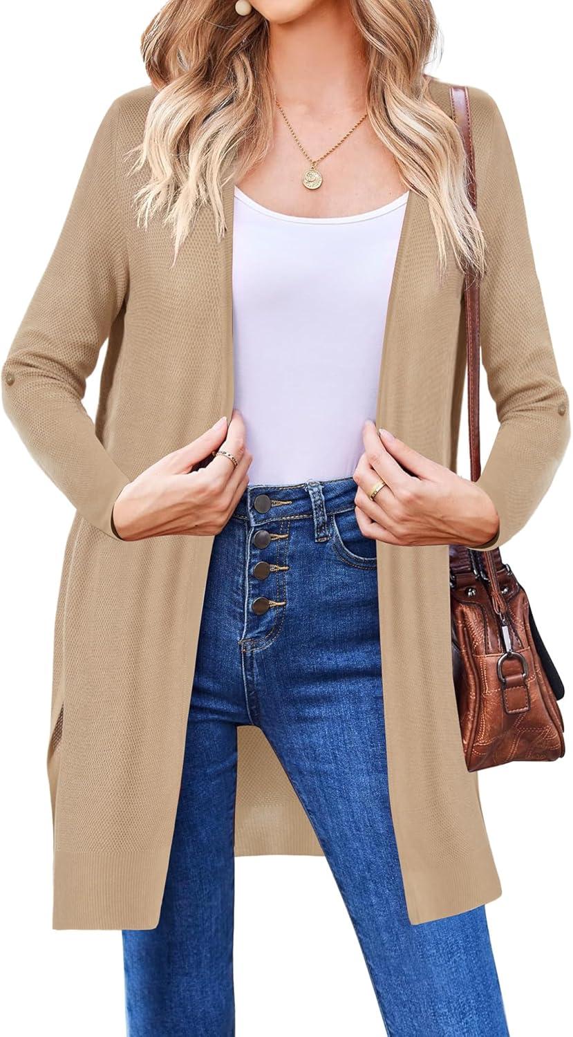 imageMoss Rose Womens Classic Sweaters Cardigan Long Sleeve Knit Coat Outwear with Pocket Available in Plus SizeZ Camel