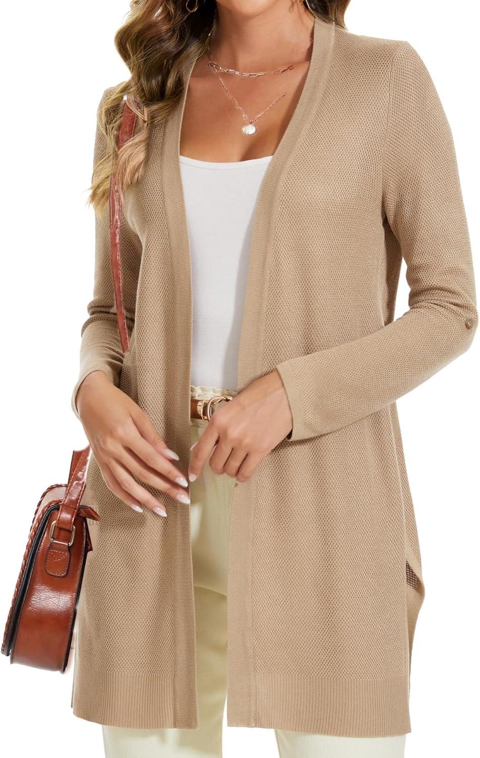 imageMoss Rose Womens Classic Sweaters Cardigan Long Sleeve Knit Coat Outwear with Pocket Available in Plus SizeZ Camel