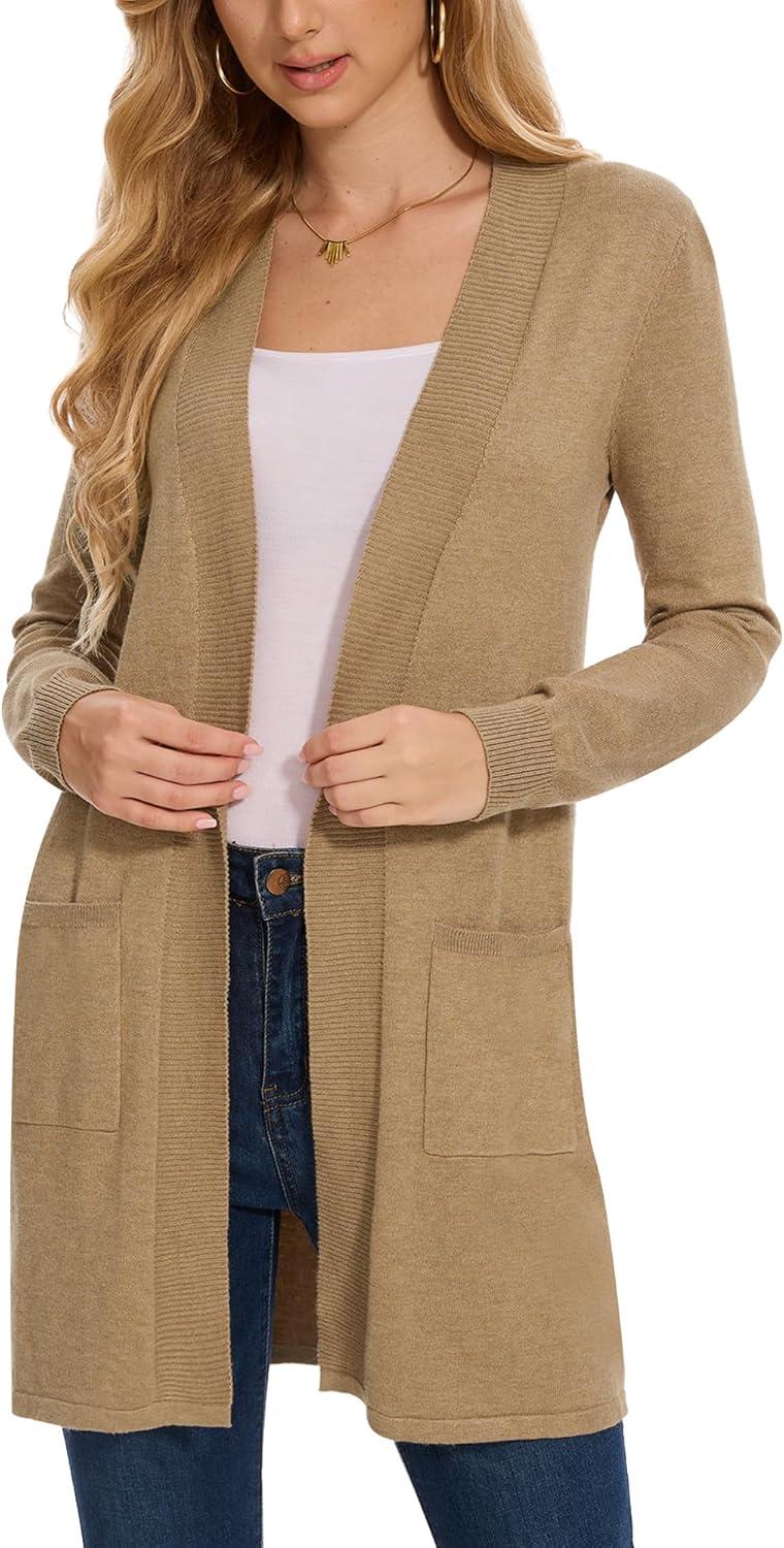 imageMoss Rose Womens Classic Sweaters Cardigan Long Sleeve Knit Coat Outwear with Pocket Available in Plus SizeZ Khaki