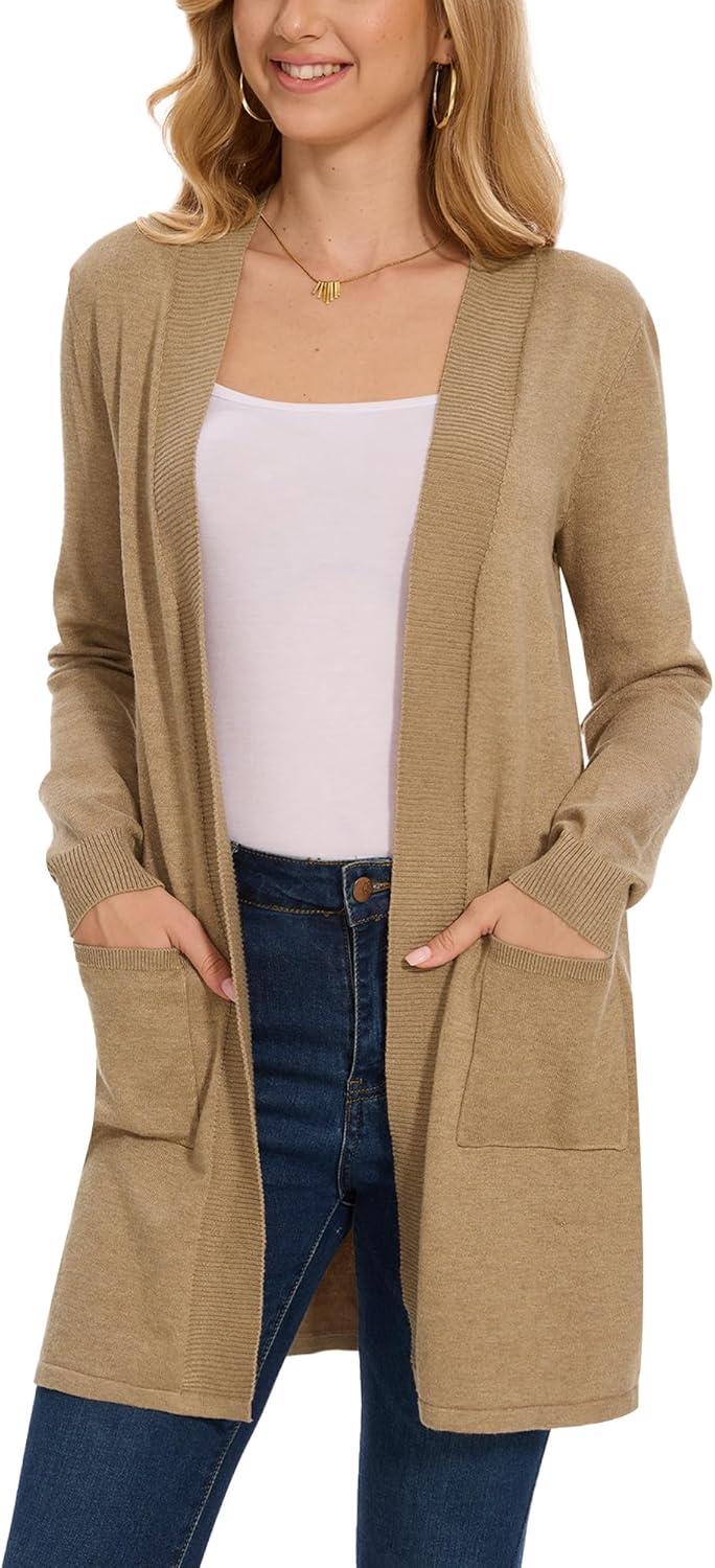 imageMoss Rose Womens Classic Sweaters Cardigan Long Sleeve Knit Coat Outwear with Pocket Available in Plus SizeZ Khaki