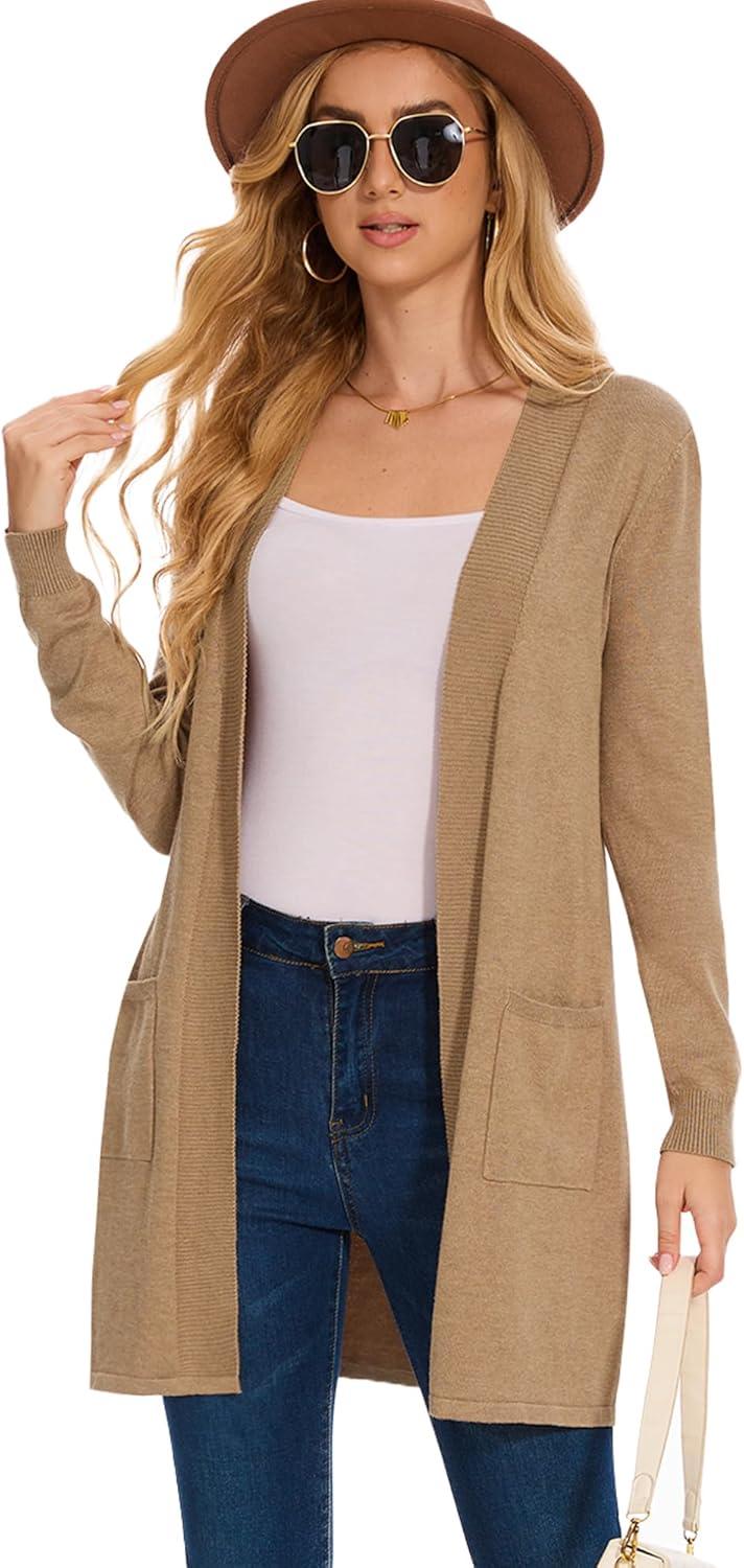 imageMoss Rose Womens Classic Sweaters Cardigan Long Sleeve Knit Coat Outwear with Pocket Available in Plus SizeZ Khaki