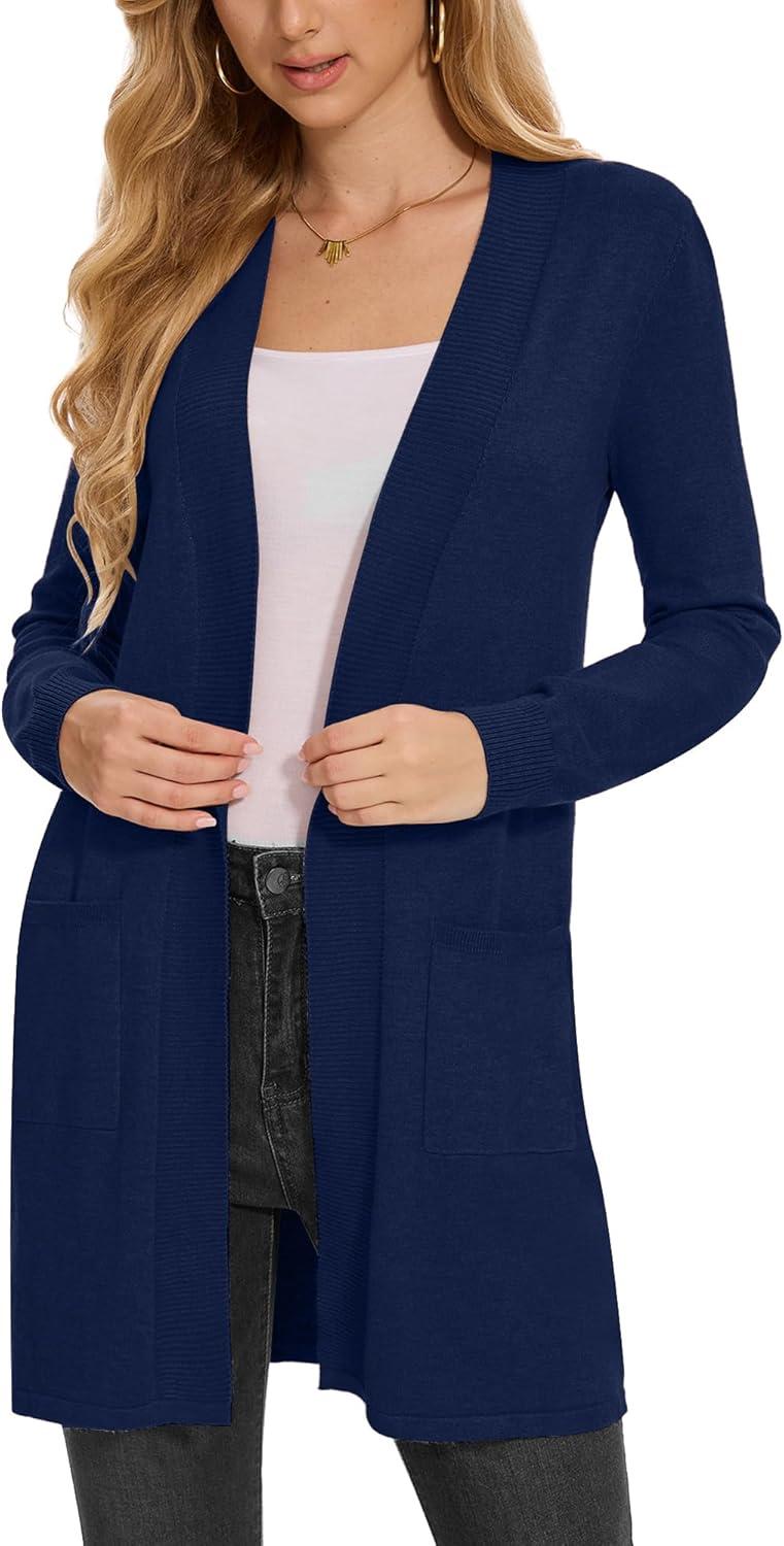 imageMoss Rose Womens Classic Sweaters Cardigan Long Sleeve Knit Coat Outwear with Pocket Available in Plus SizeZ Navy