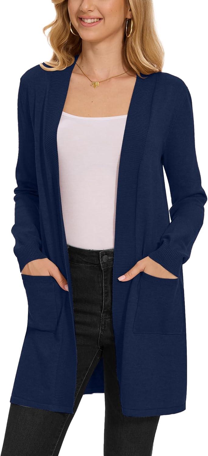 imageMoss Rose Womens Classic Sweaters Cardigan Long Sleeve Knit Coat Outwear with Pocket Available in Plus SizeZ Navy