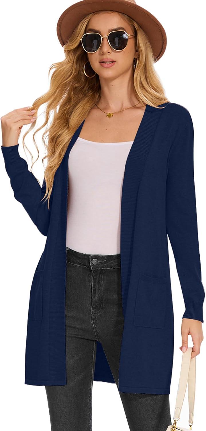 imageMoss Rose Womens Classic Sweaters Cardigan Long Sleeve Knit Coat Outwear with Pocket Available in Plus SizeZ Navy