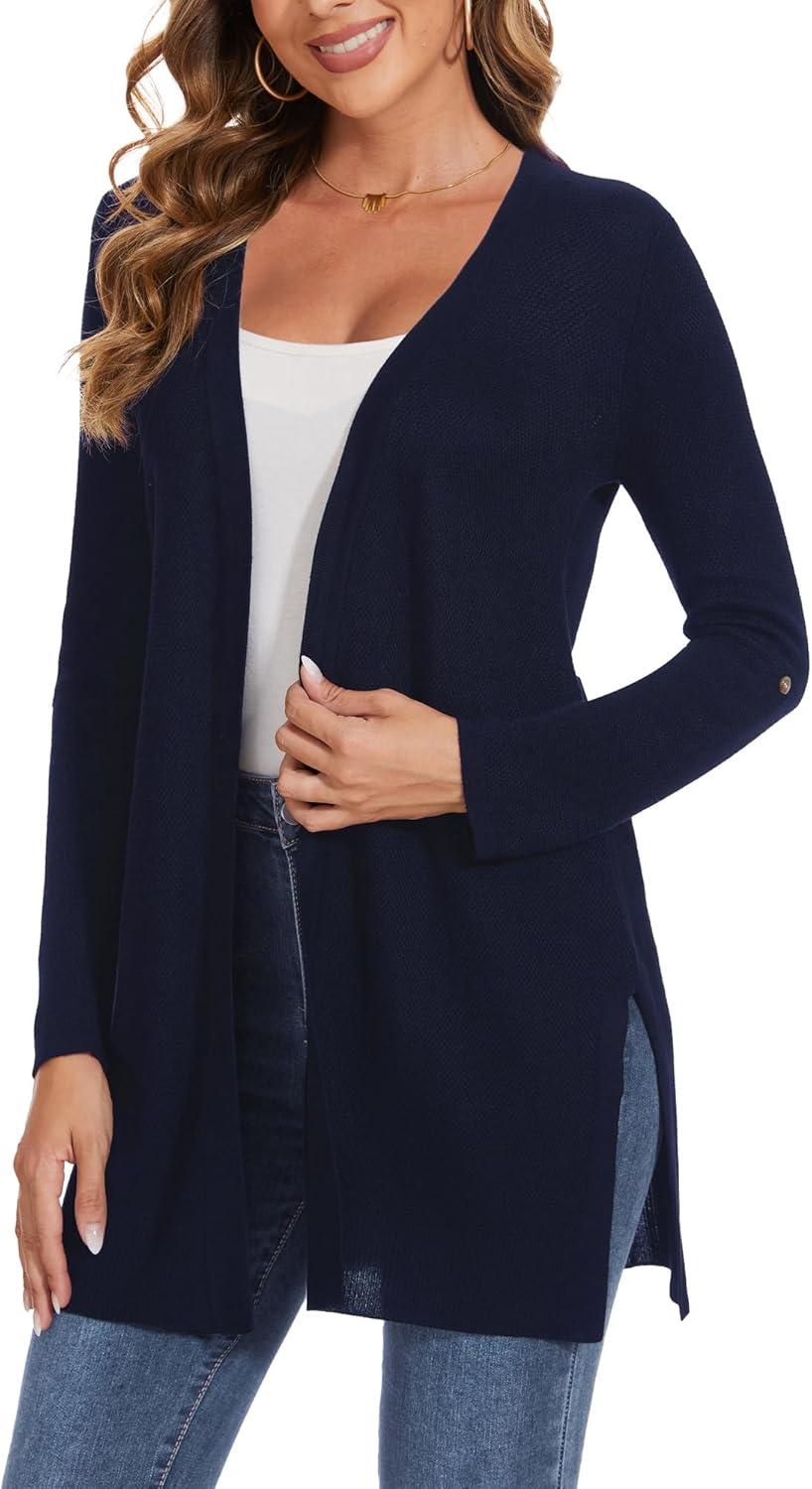 imageMoss Rose Womens Classic Sweaters Cardigan Long Sleeve Knit Coat Outwear with Pocket Available in Plus SizeZ Navy Blue