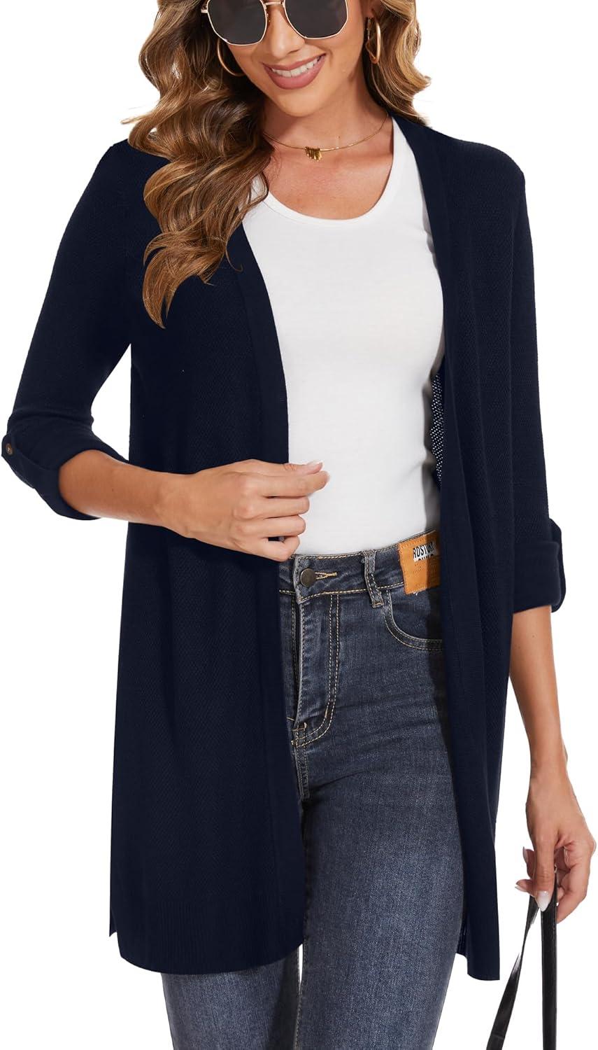 imageMoss Rose Womens Classic Sweaters Cardigan Long Sleeve Knit Coat Outwear with Pocket Available in Plus SizeZ Navy Blue