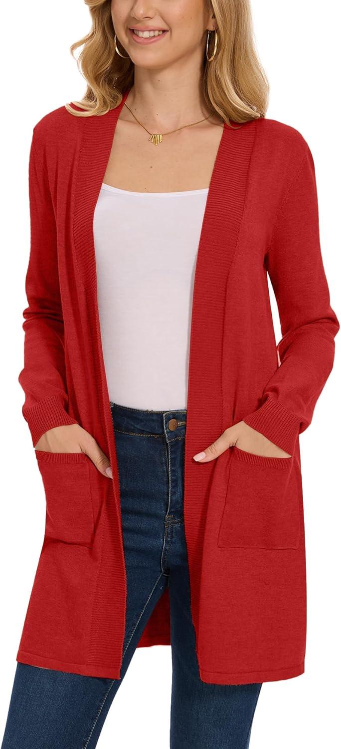imageMoss Rose Womens Classic Sweaters Cardigan Long Sleeve Knit Coat Outwear with Pocket Available in Plus SizeZ Red