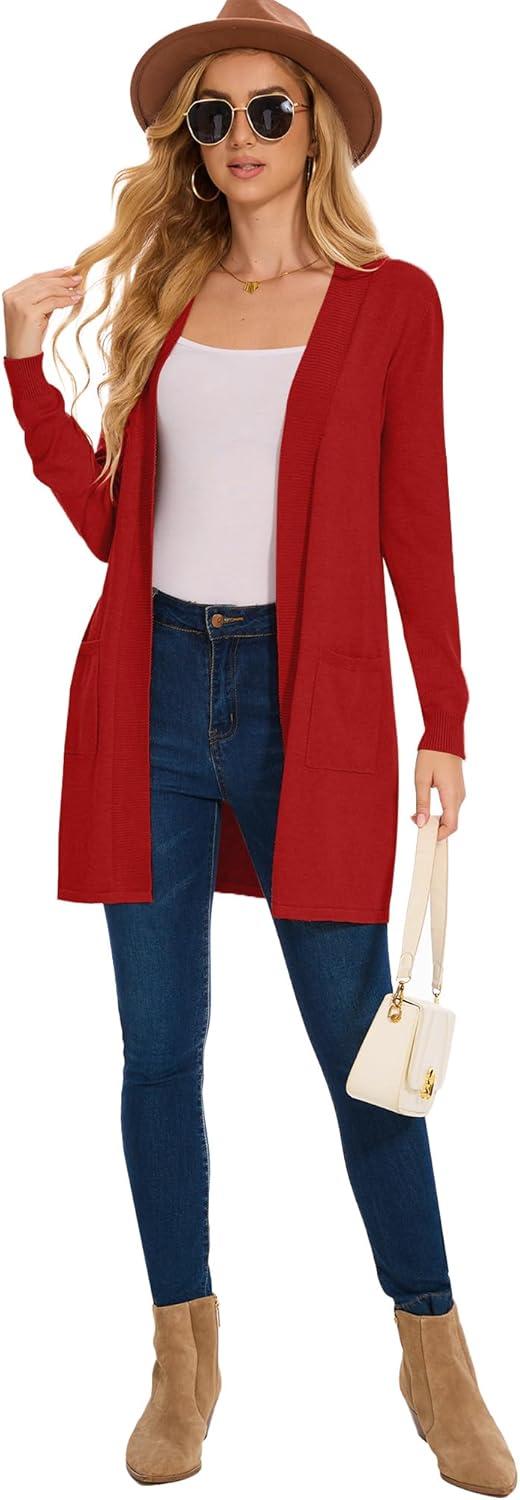 imageMoss Rose Womens Classic Sweaters Cardigan Long Sleeve Knit Coat Outwear with Pocket Available in Plus SizeZ Red
