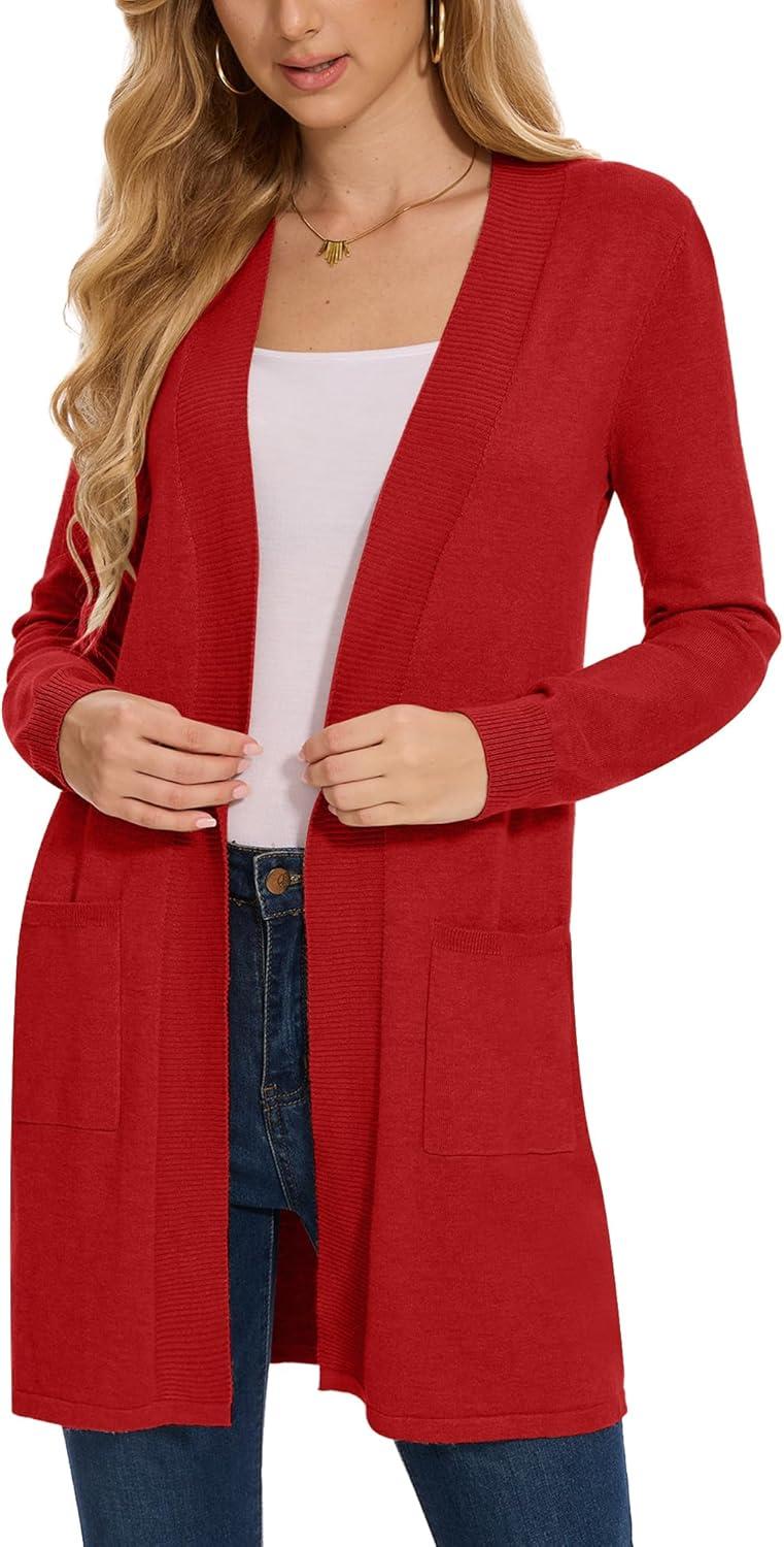 imageMoss Rose Womens Classic Sweaters Cardigan Long Sleeve Knit Coat Outwear with Pocket Available in Plus SizeZ Red
