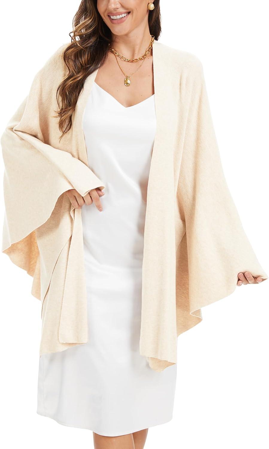 imageMoss Rose Womens Elegant Shawl Wraps Soft Open Front Poncho Sweater for Spring Fall WinterAapricot