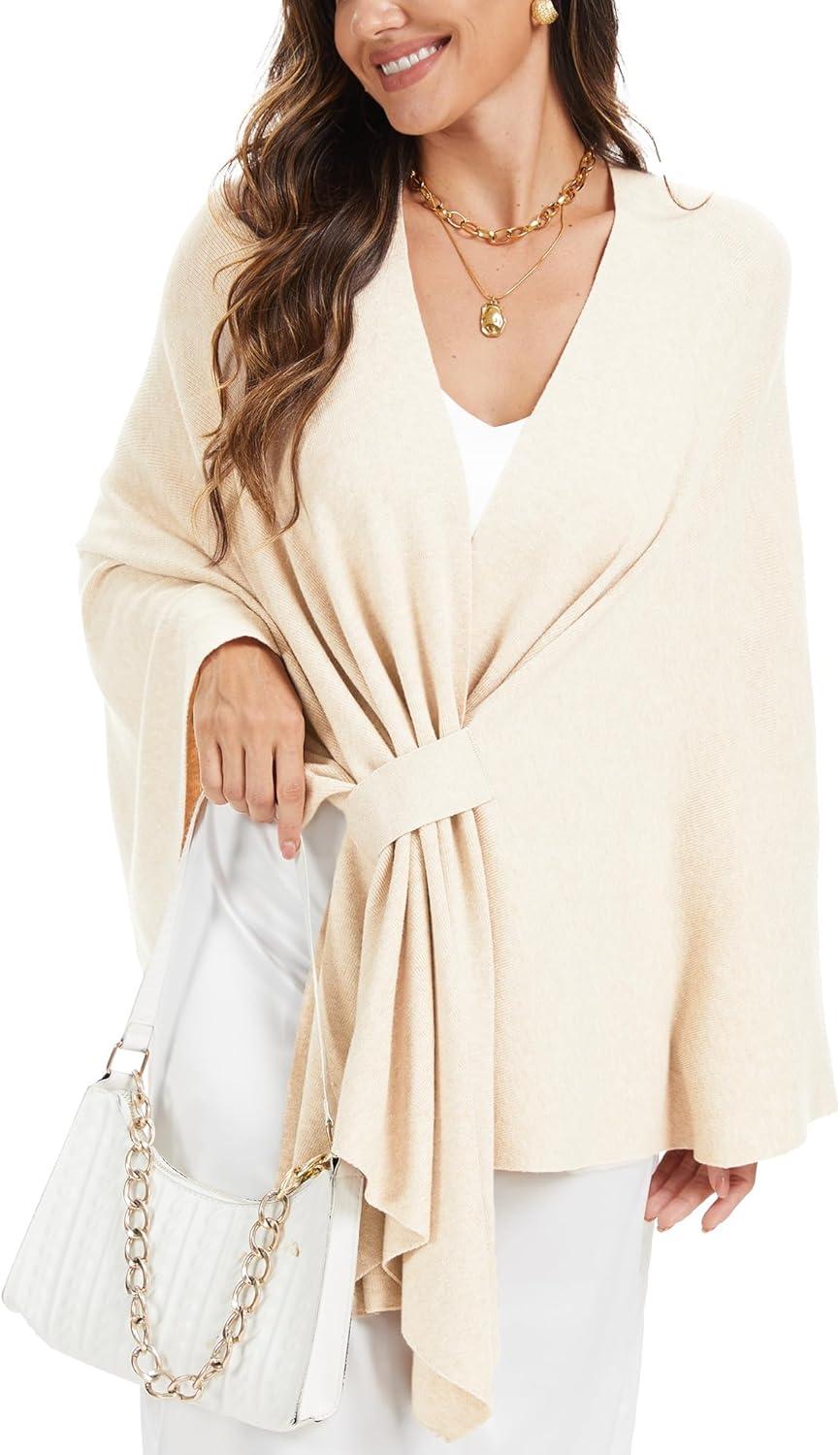 imageMoss Rose Womens Elegant Shawl Wraps Soft Open Front Poncho Sweater for Spring Fall WinterAapricot