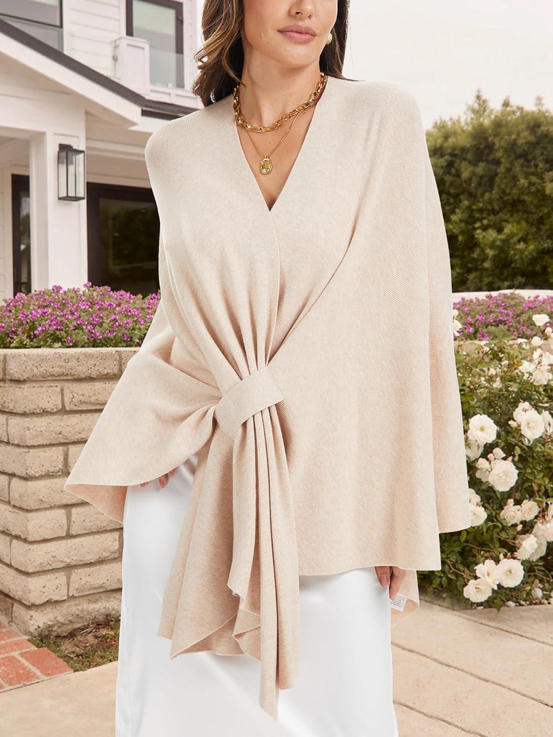 imageMoss Rose Womens Elegant Shawl Wraps Soft Open Front Poncho Sweater for Spring Fall WinterAbeige