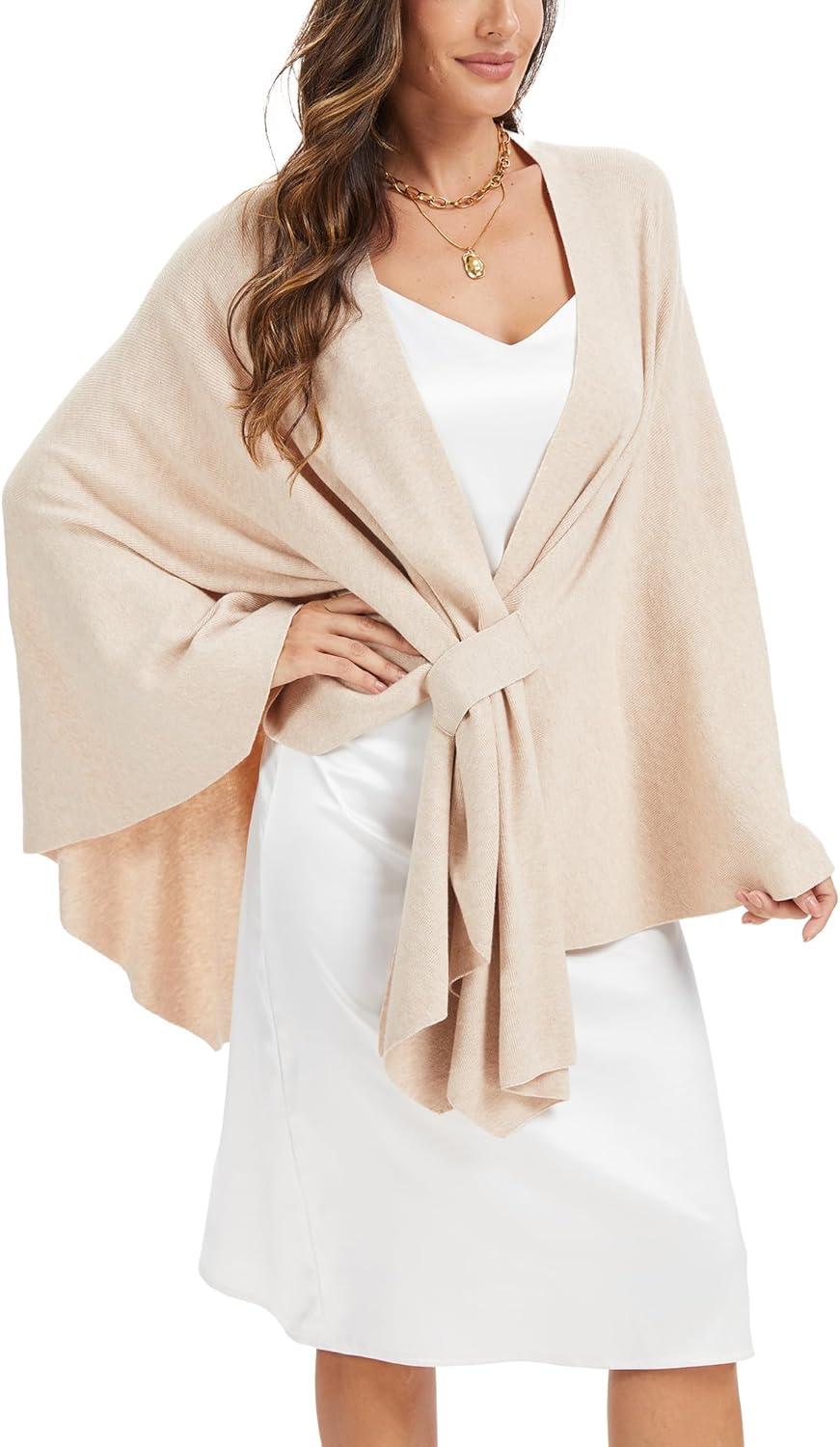 imageMoss Rose Womens Elegant Shawl Wraps Soft Open Front Poncho Sweater for Spring Fall WinterAbeige