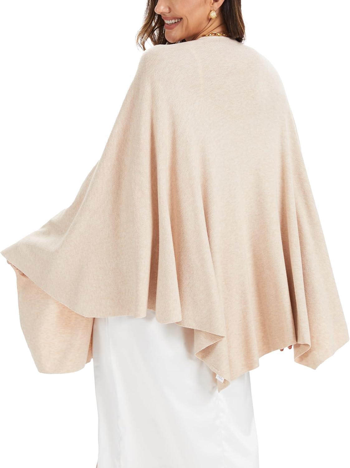 imageMoss Rose Womens Elegant Shawl Wraps Soft Open Front Poncho Sweater for Spring Fall WinterAbeige