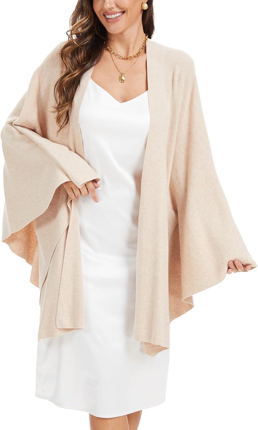 imageMoss Rose Womens Elegant Shawl Wraps Soft Open Front Poncho Sweater for Spring Fall WinterAbeige