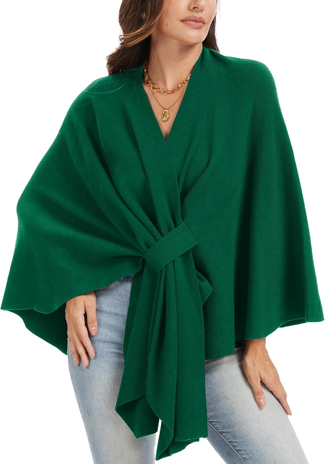 imageMoss Rose Womens Elegant Shawl Wraps Soft Open Front Poncho Sweater for Spring Fall WinterAgreen