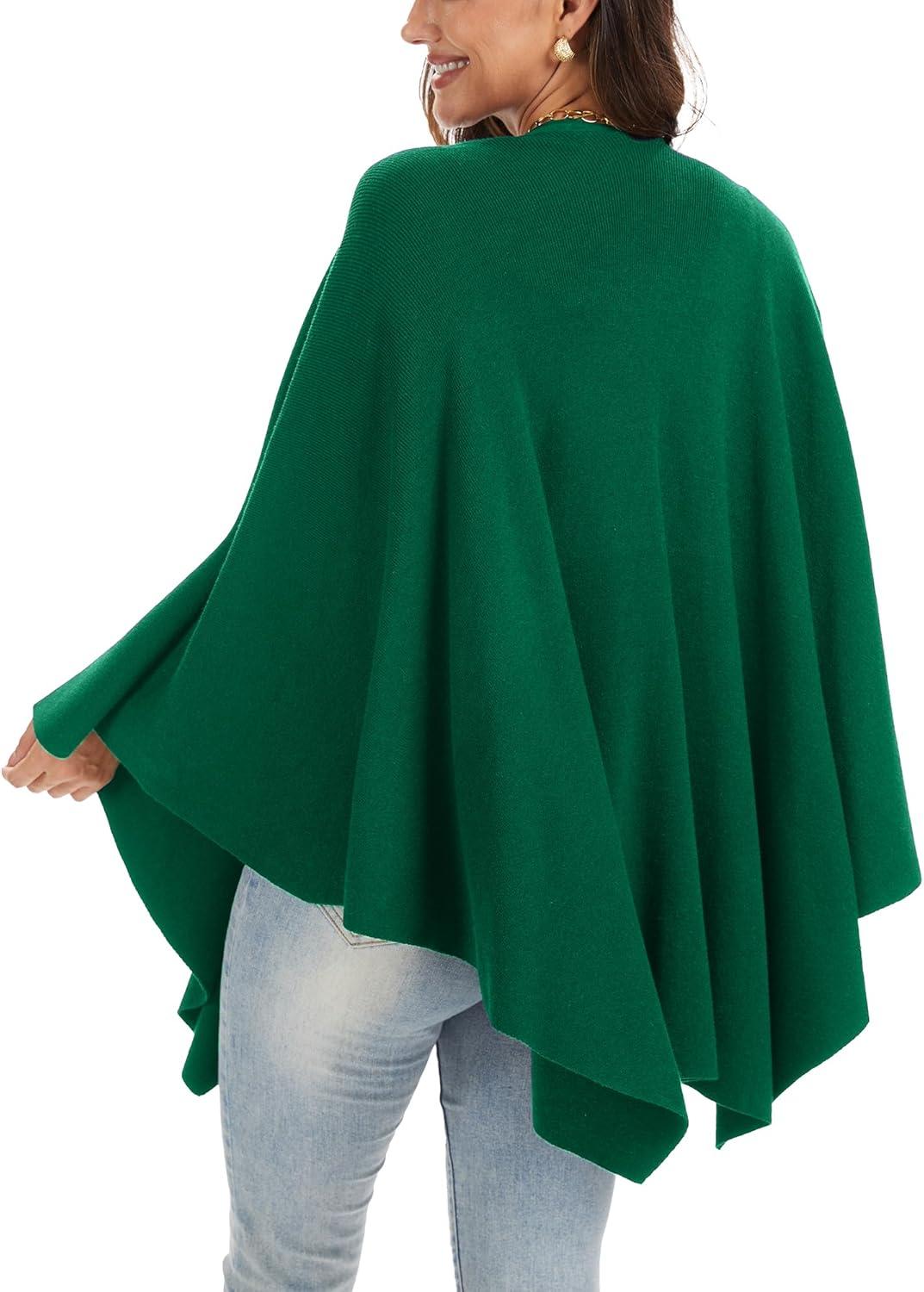 imageMoss Rose Womens Elegant Shawl Wraps Soft Open Front Poncho Sweater for Spring Fall WinterAgreen