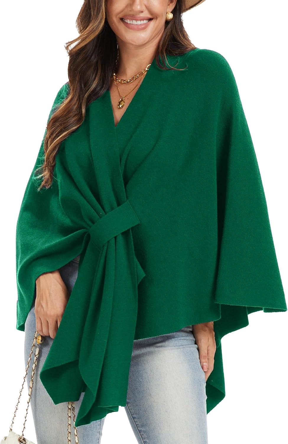 imageMoss Rose Womens Elegant Shawl Wraps Soft Open Front Poncho Sweater for Spring Fall WinterAgreen