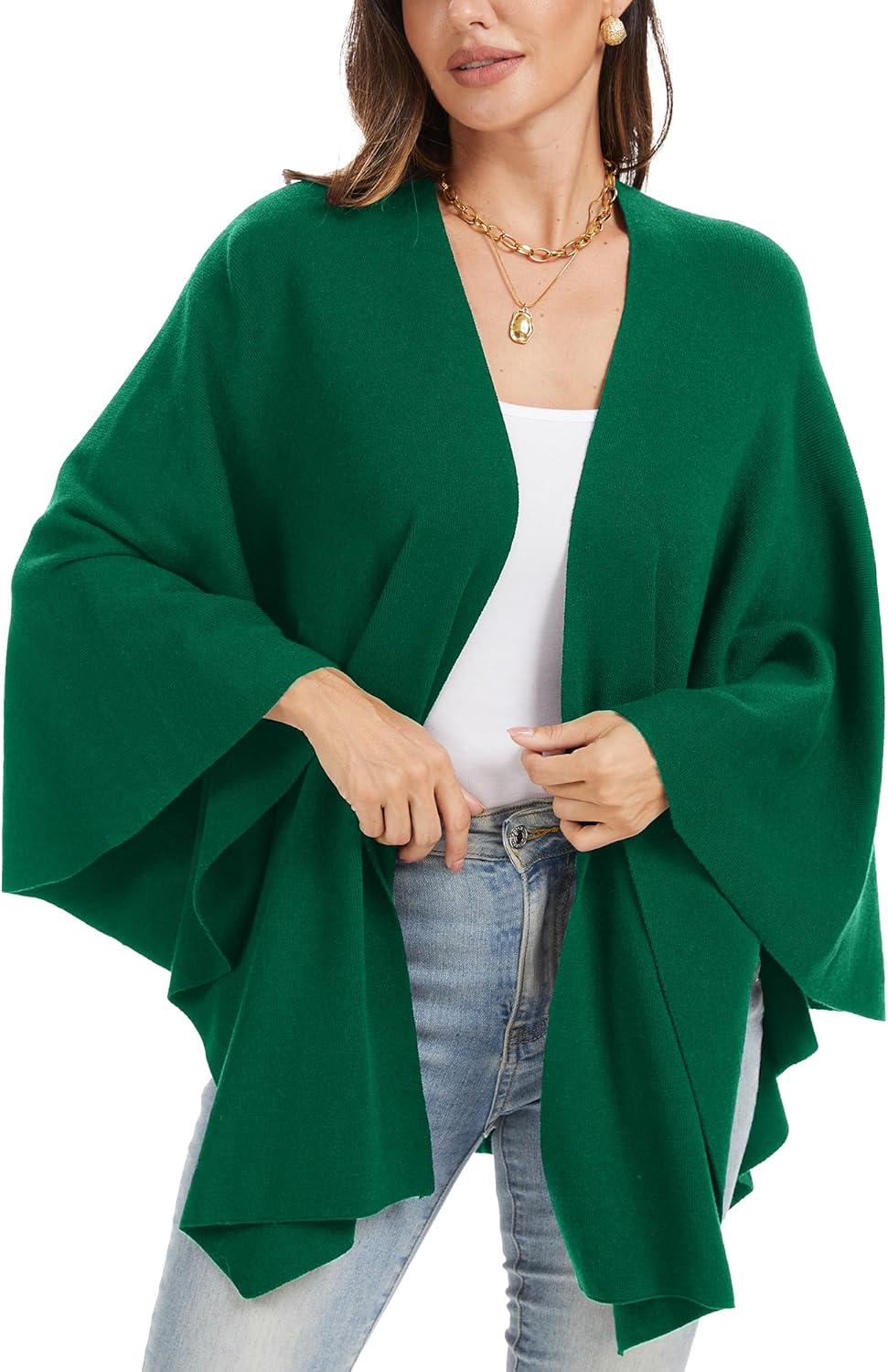 imageMoss Rose Womens Elegant Shawl Wraps Soft Open Front Poncho Sweater for Spring Fall WinterAgreen