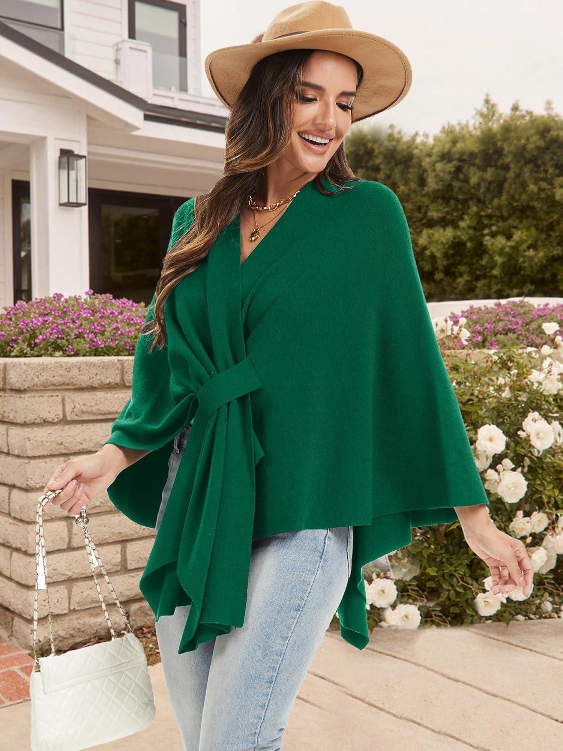 imageMoss Rose Womens Elegant Shawl Wraps Soft Open Front Poncho Sweater for Spring Fall WinterAgreen