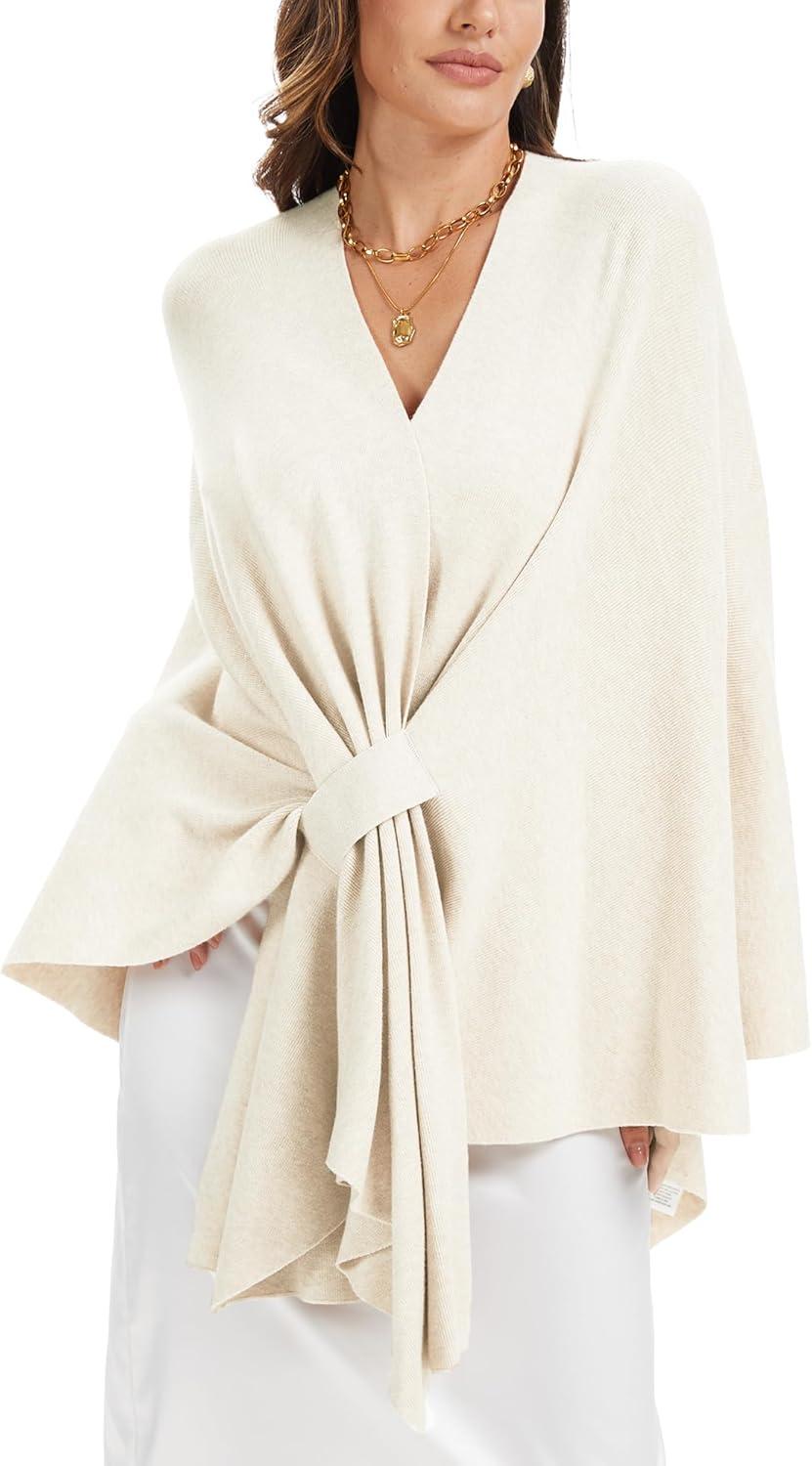 imageMoss Rose Womens Elegant Shawl Wraps Soft Open Front Poncho Sweater for Spring Fall WinterAivory