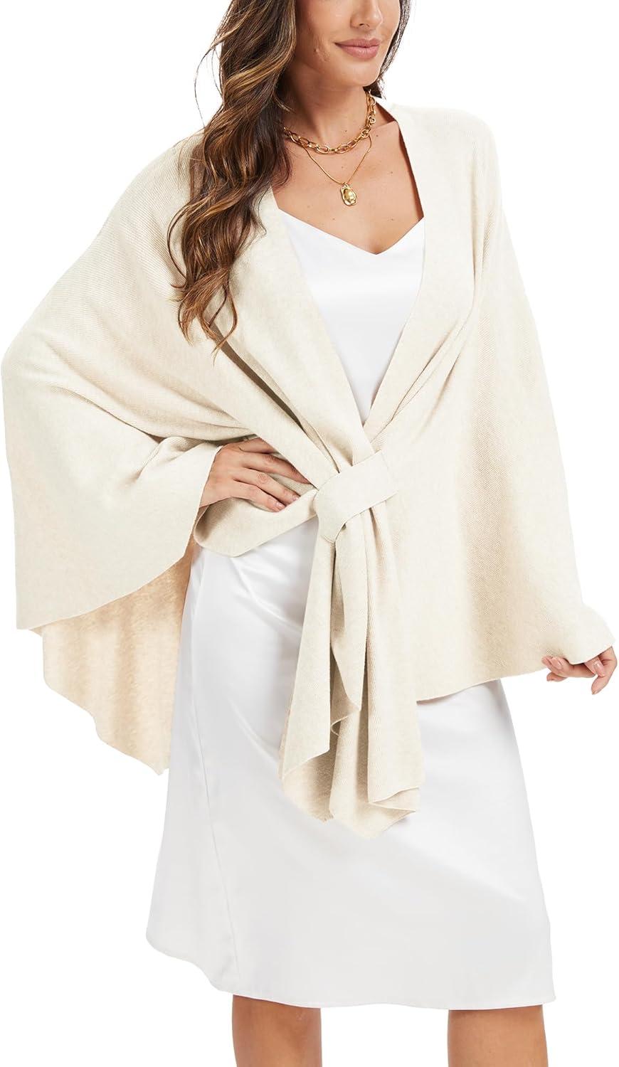 imageMoss Rose Womens Elegant Shawl Wraps Soft Open Front Poncho Sweater for Spring Fall WinterAivory