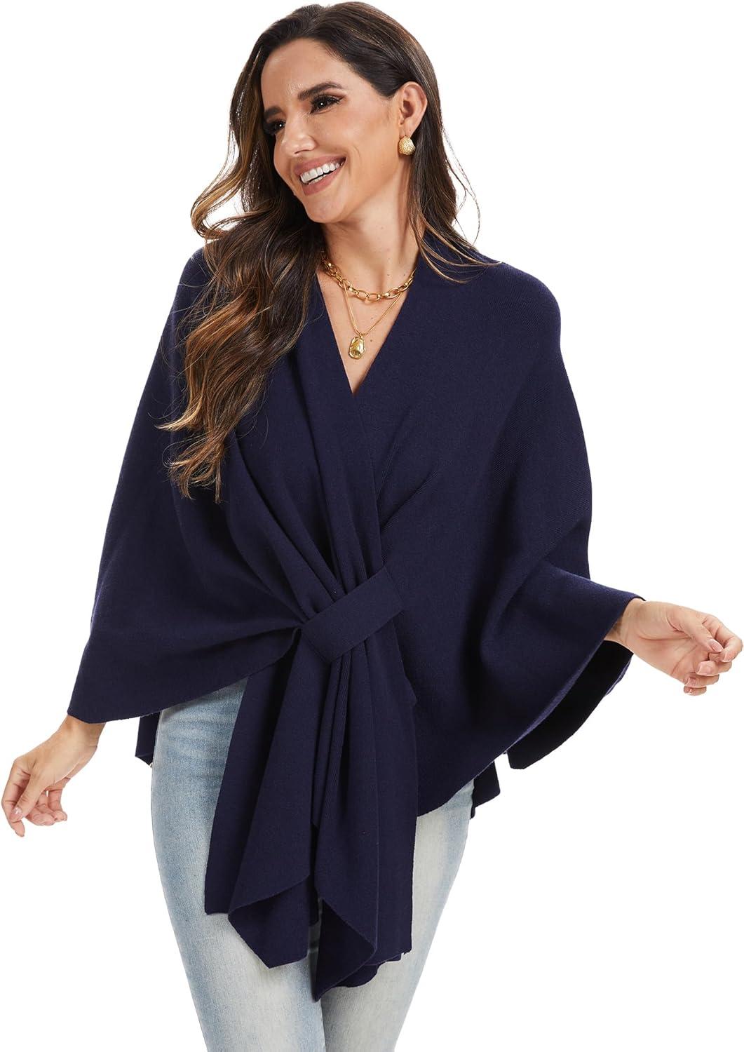 imageMoss Rose Womens Elegant Shawl Wraps Soft Open Front Poncho Sweater for Spring Fall WinterAnavy