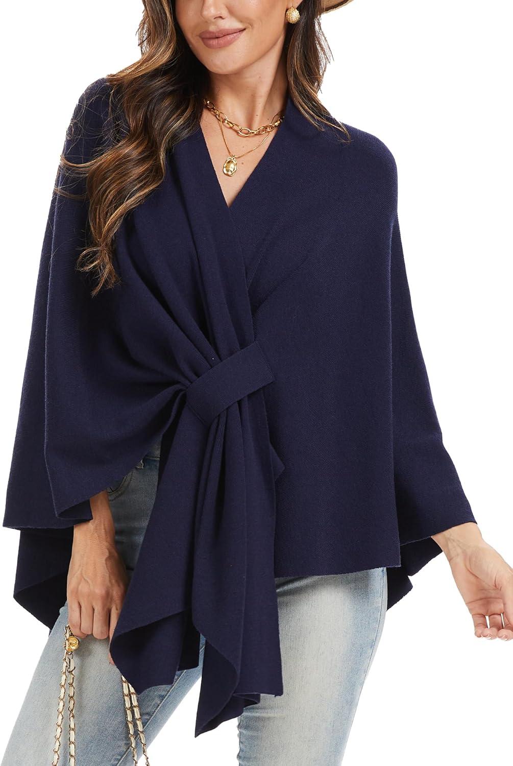 imageMoss Rose Womens Elegant Shawl Wraps Soft Open Front Poncho Sweater for Spring Fall WinterAnavy
