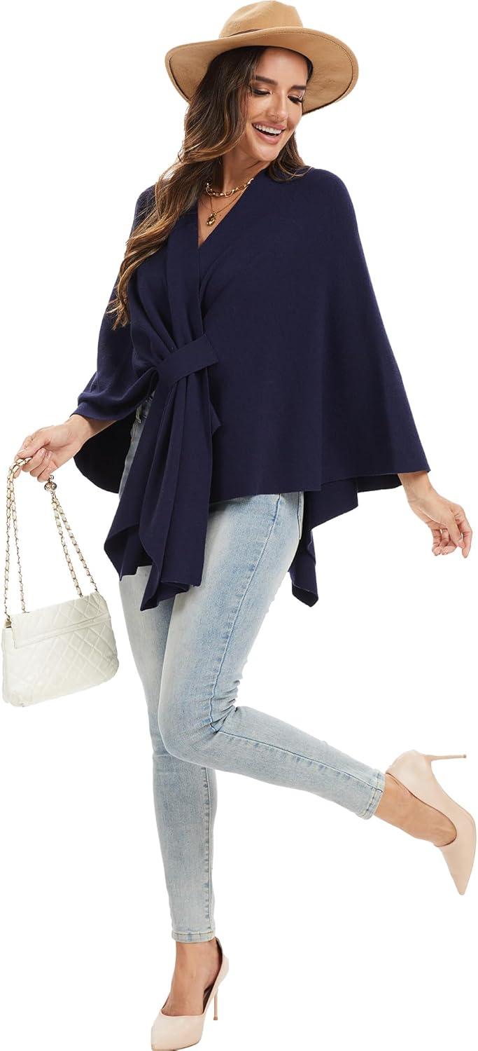 imageMoss Rose Womens Elegant Shawl Wraps Soft Open Front Poncho Sweater for Spring Fall WinterAnavy