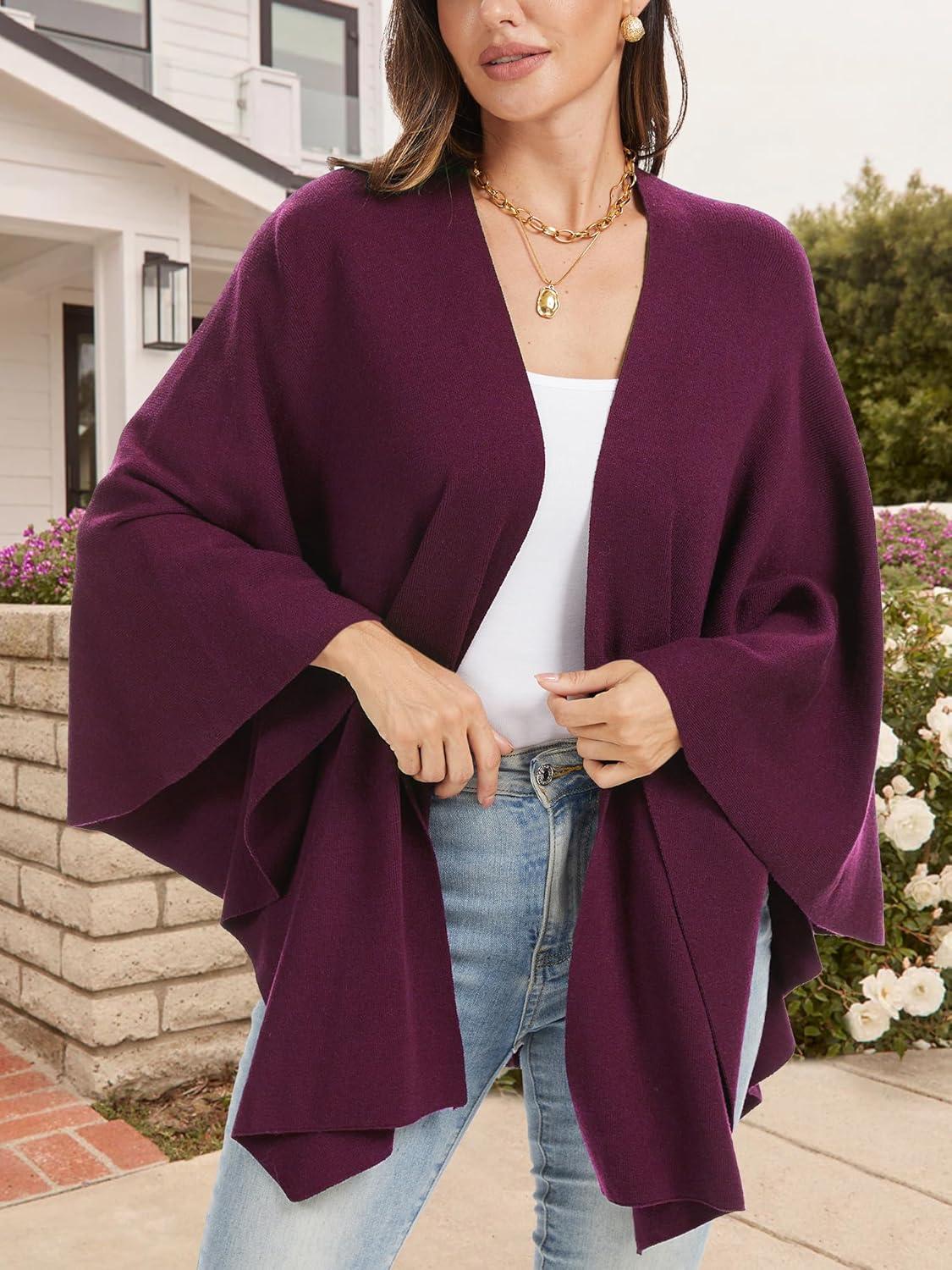 imageMoss Rose Womens Elegant Shawl Wraps Soft Open Front Poncho Sweater for Spring Fall WinterApurple