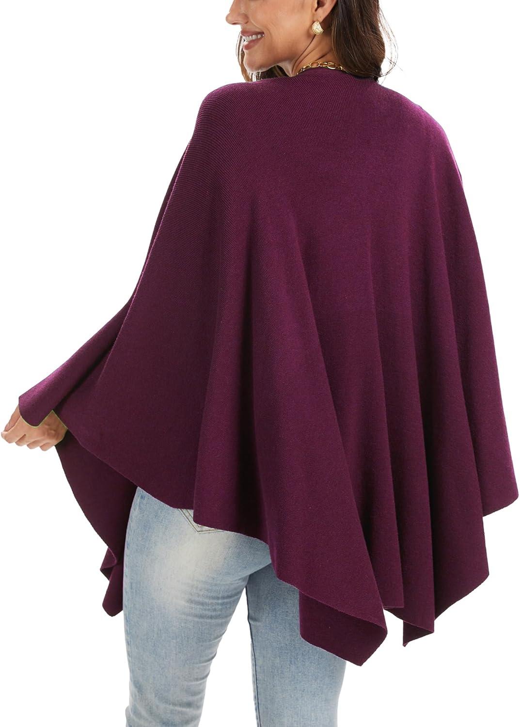 imageMoss Rose Womens Elegant Shawl Wraps Soft Open Front Poncho Sweater for Spring Fall WinterApurple