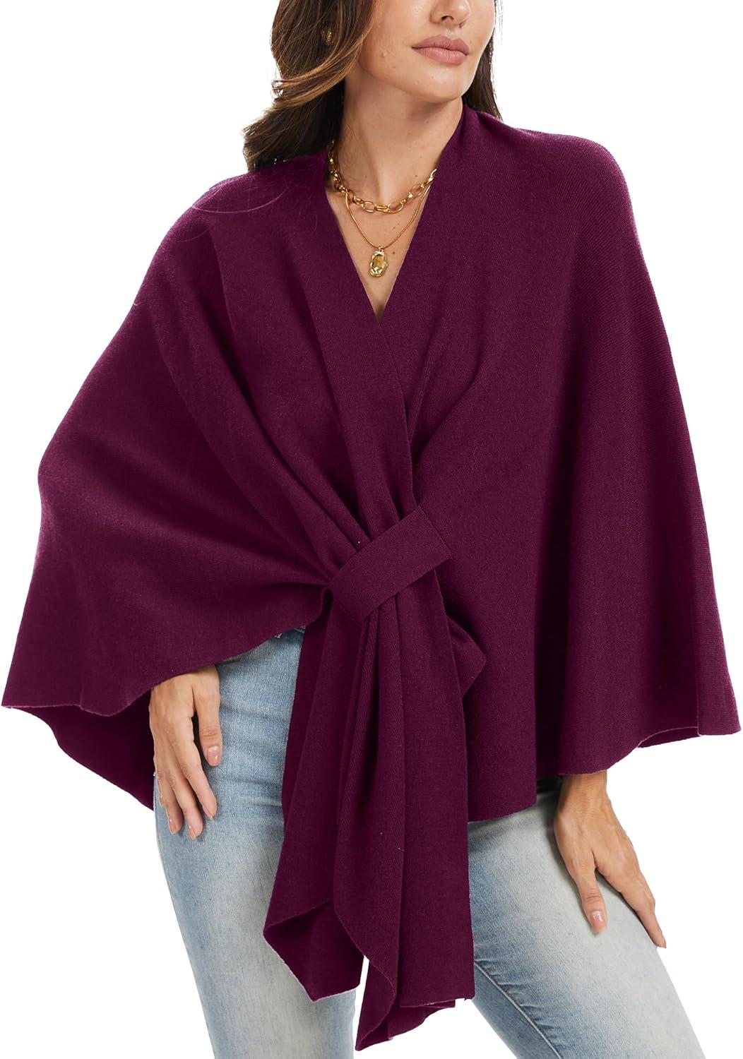 imageMoss Rose Womens Elegant Shawl Wraps Soft Open Front Poncho Sweater for Spring Fall WinterApurple