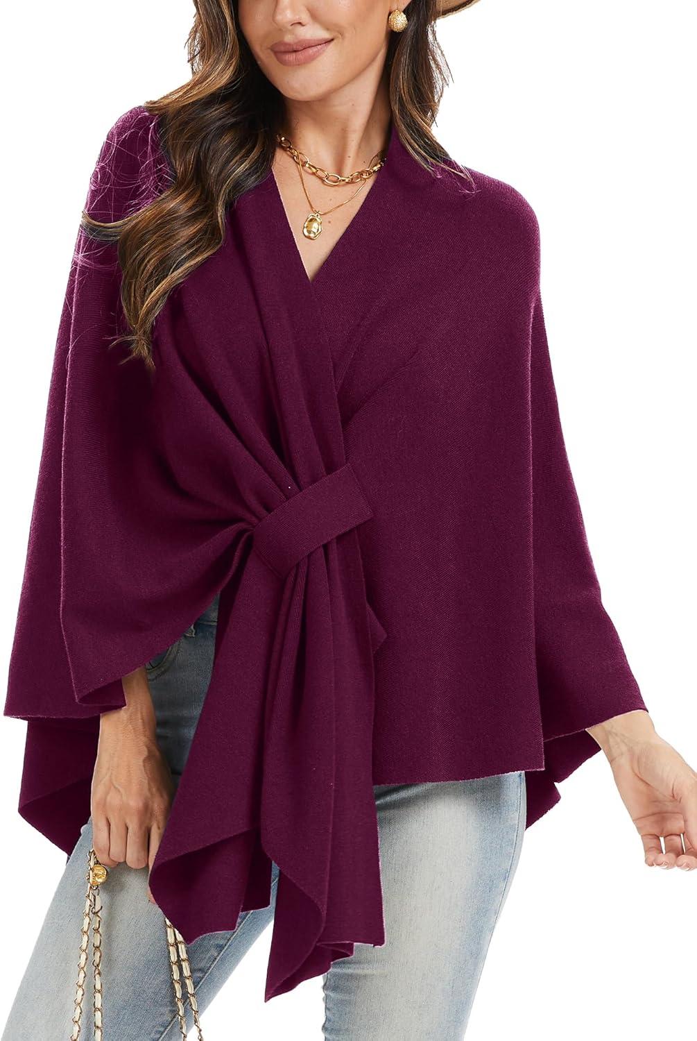 imageMoss Rose Womens Elegant Shawl Wraps Soft Open Front Poncho Sweater for Spring Fall WinterApurple